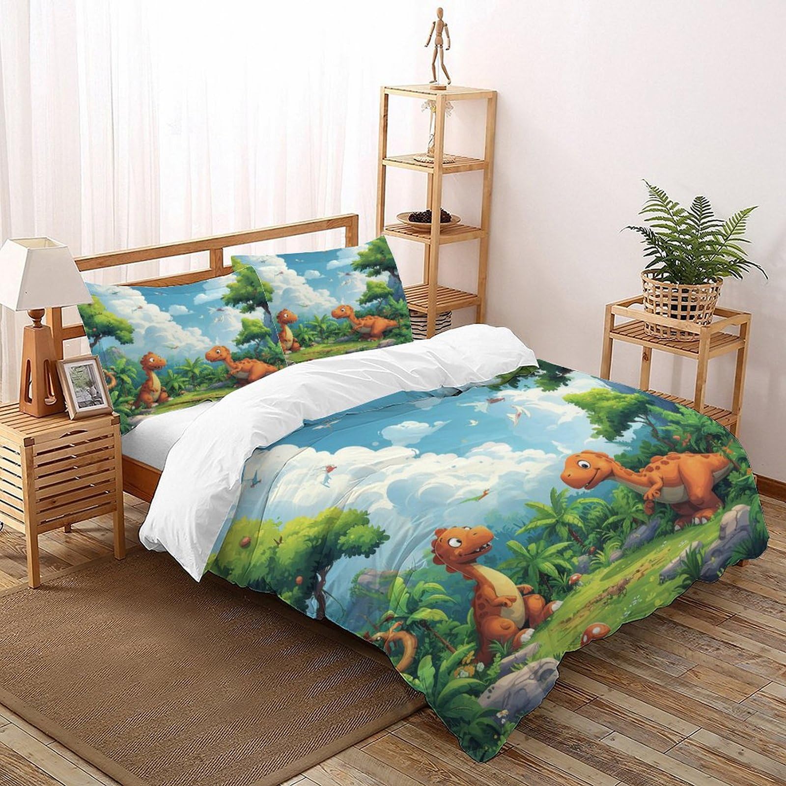 Housse de couette 260x220 cm cartoon dinosaur grand lit adulte et enfant