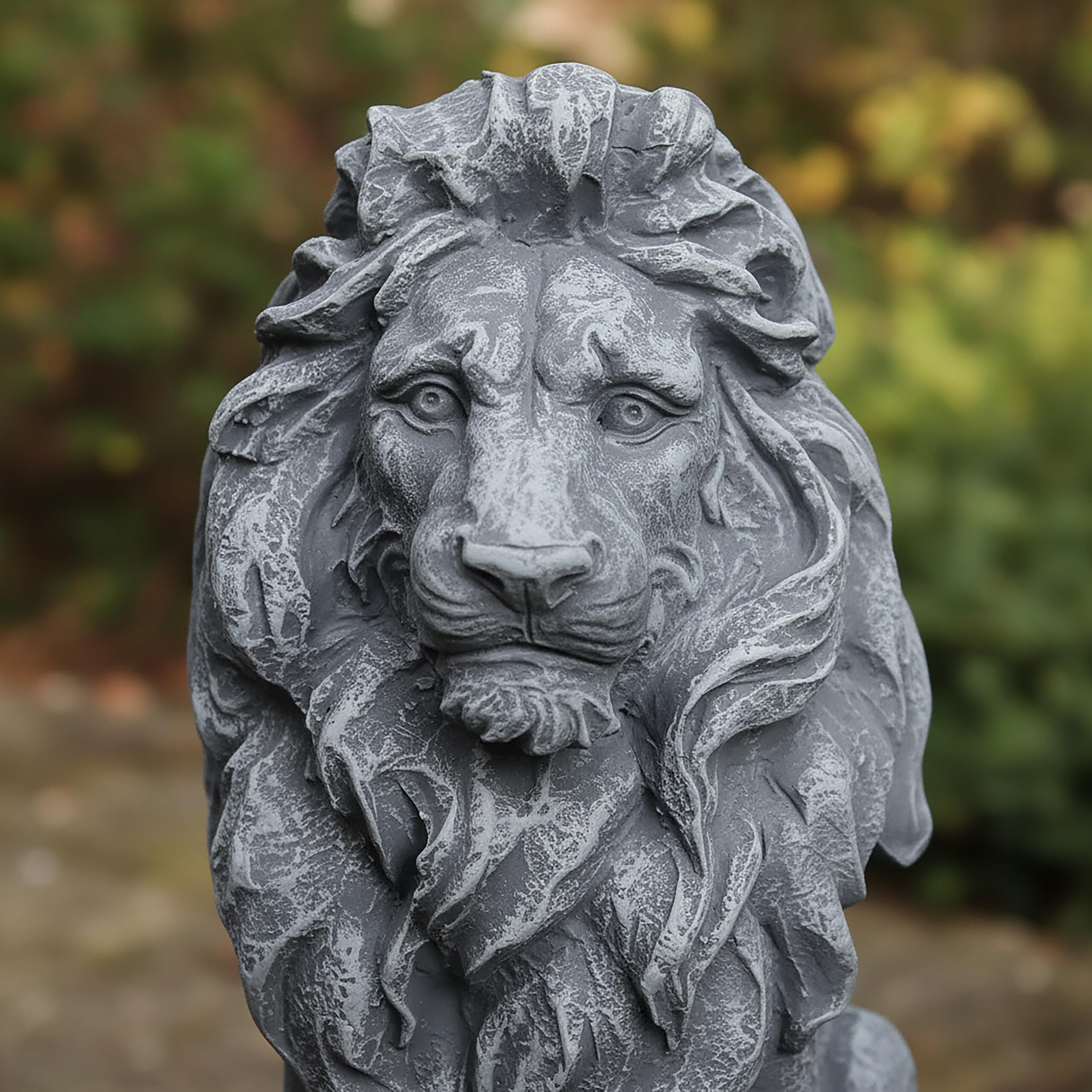 Relaxdays Figura di Leone con Base, HxLxP 38x17x27 cm, poliresina, Resistente ai Raggi UV e intemperie, Grigio