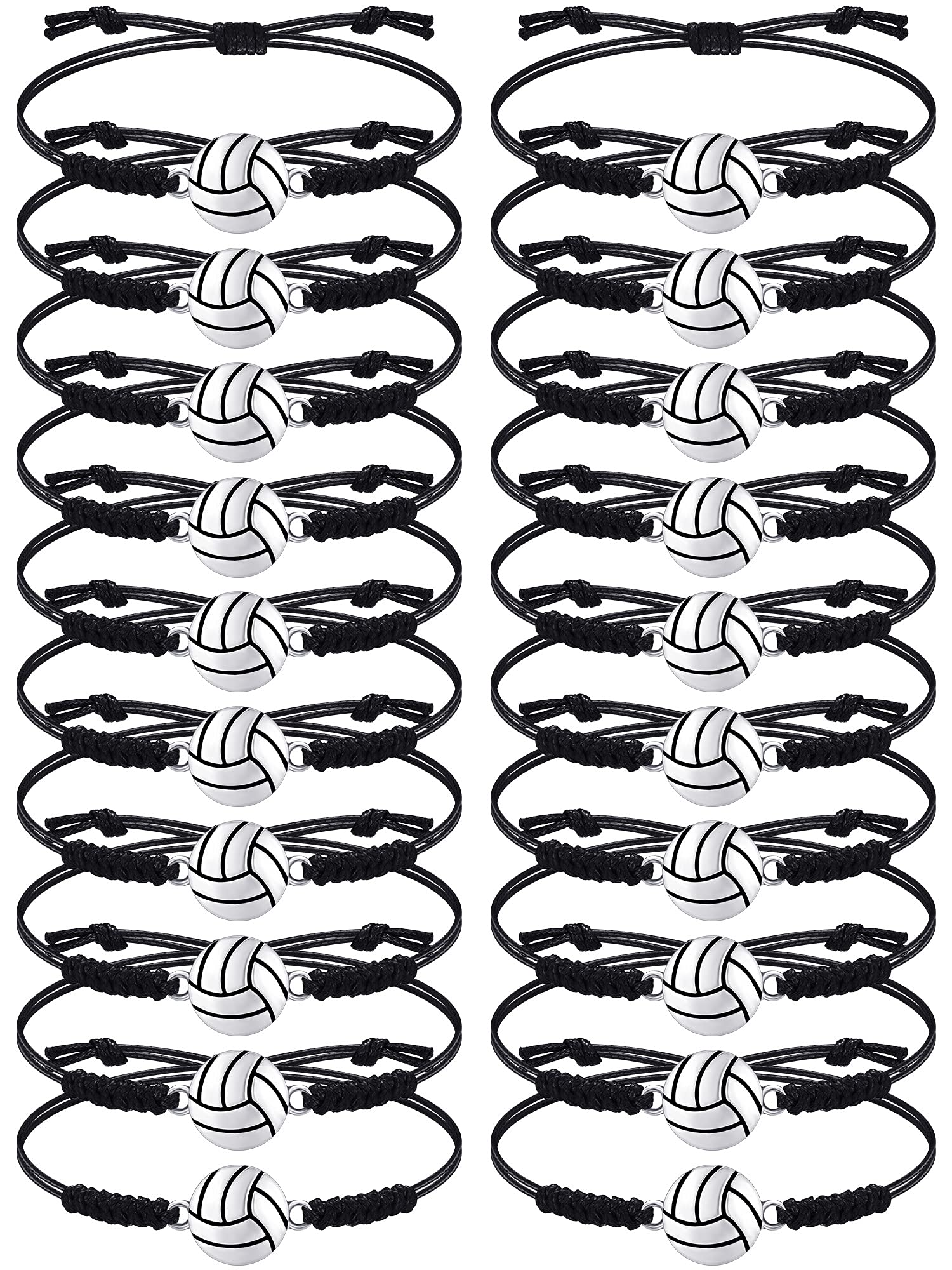 Jadive 20 Pcs Volleyball Charm Bracelets Adjustable Volleyball Player Graduation Gifts Bulk Volleyball Braided Friendship Bracelet Sport Souvenir for Girls Boys Teens Team Players