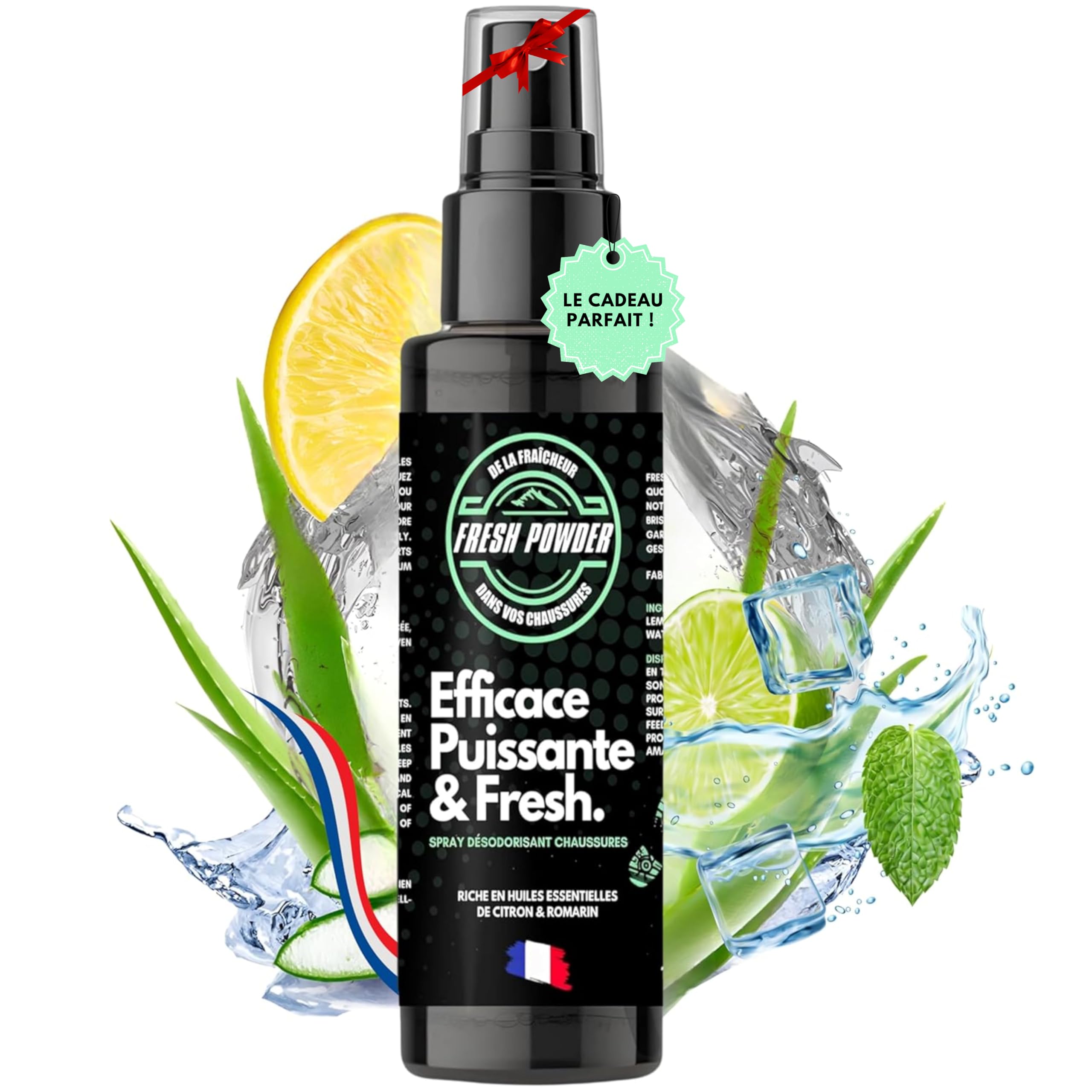 Desoladora de zapatos – Limón – Desodorante baloncesto elimina los olores – Neutraliza la humedad – Polvo natural – Larga duración de acción – Fabricado en Francia por Fresh Powder (120 ml (paquete de