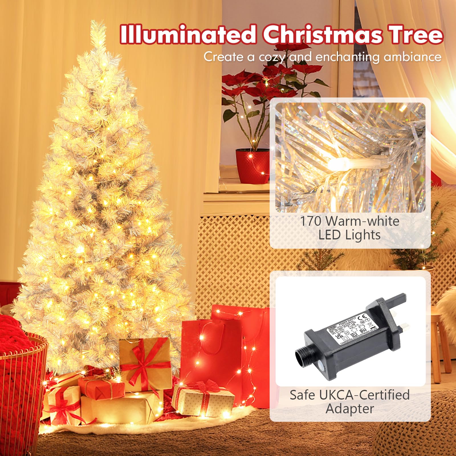 Klappbarer Weihnachtsbaum mit Astspitzen, warmweißen LED(5FT)