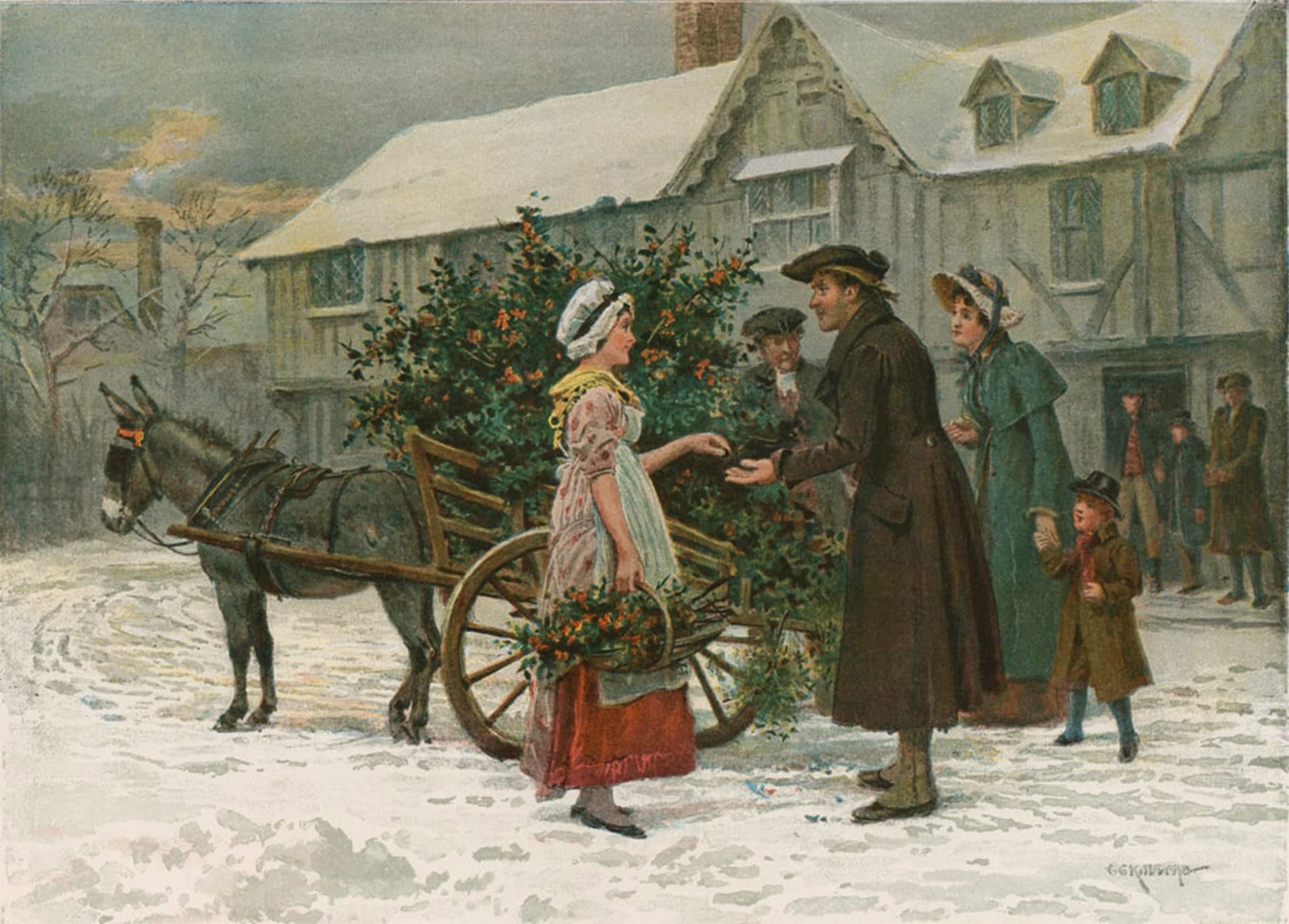 ARTXLXXBN Famous Painting Canvas Artwork Graffiti Print the Holly Cart by George Goodwin Kilburne Portrait Canvas Image for Home Decor 60x90cm