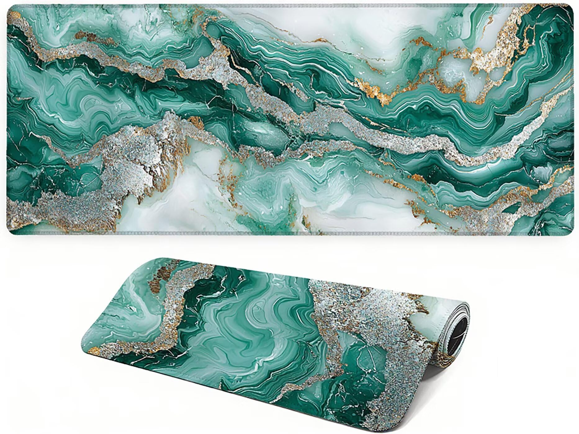 Lpfieonn Marmormuster Großes Schreibtischunterlage, XXL Schreibtischunterlagen, Blau XXL Wasserdicht Gaming Mousepad mit Vernähter Rand und Rutschfeste Gummibasis, für Hause/Büro 120x60cm PF-1681