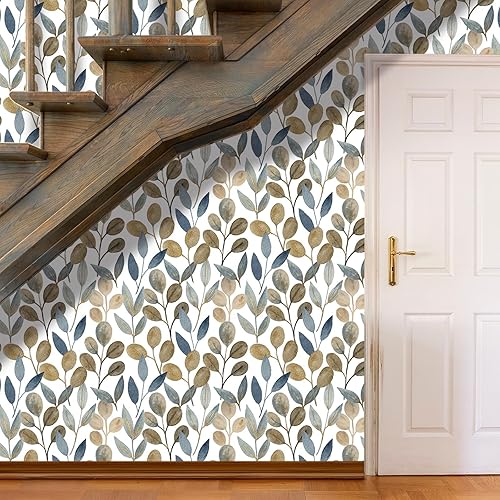 Miniatura 3 de MIAHOM - Papel tapiz de hoja dorada para despegar y pegar, moderno, autoadhesivo, botánico, impermeable, de vinilo, extraíble, floral, grueso, apto