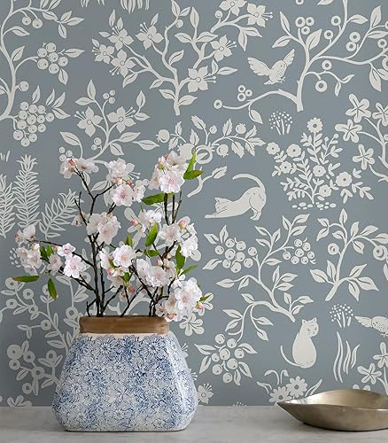 Miniatura 20 de Timeet Papel tapiz floral para despegar y pegar, papel tapiz azul y blanco, papel tapiz autoadhesivo extraíble para dormitorio, baño, papel de