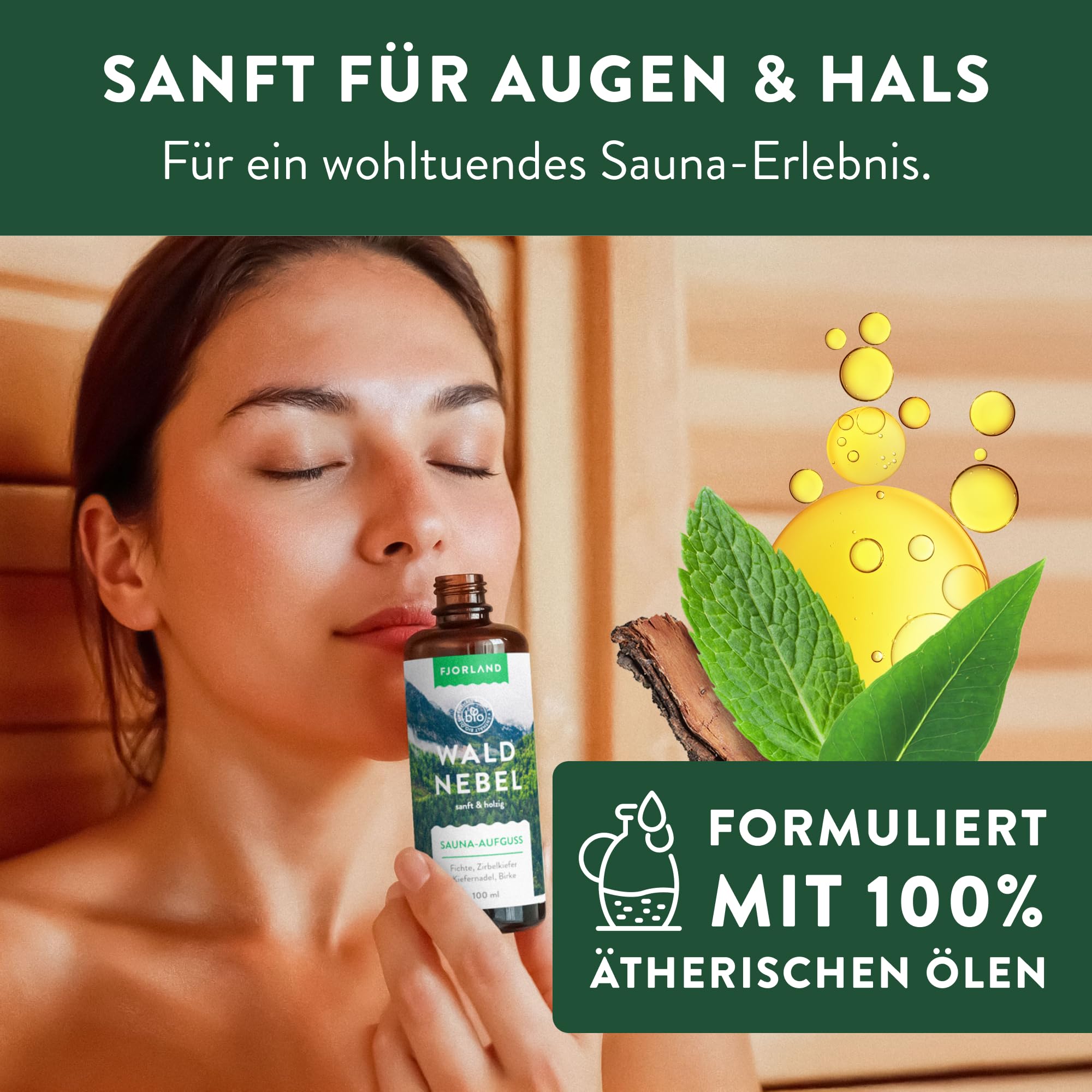 Fjorland Saunaaufguss Set BIO 4 x 100 ml Saunadüfte Geschenkset - Ätherische Saunaaufgüsse in hochwertiger Geschenkbox