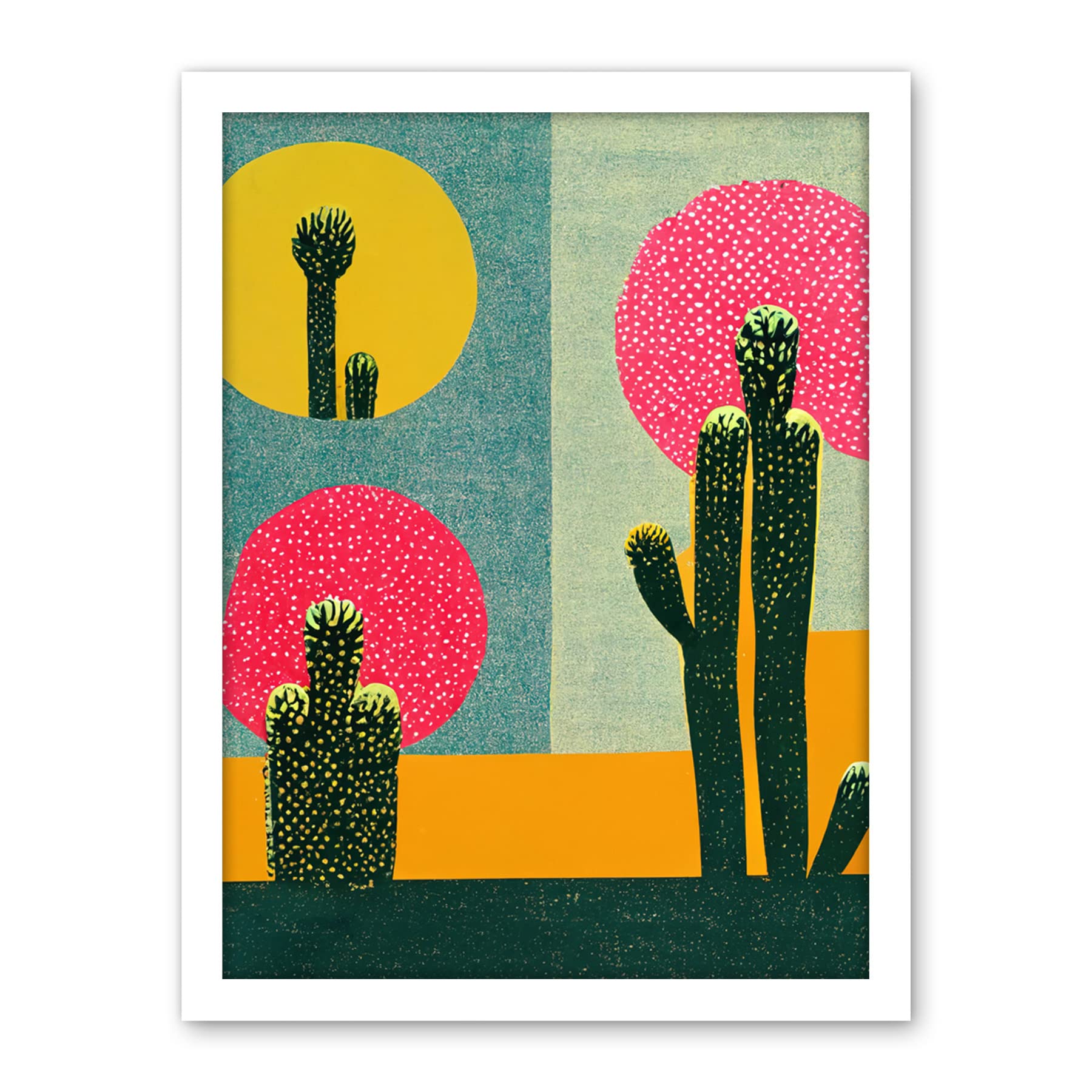 Wee Blue Coo Surreal Pop Art Cholla Desert Cactus Artwork Framed Wall Art Print 18X24 Inch