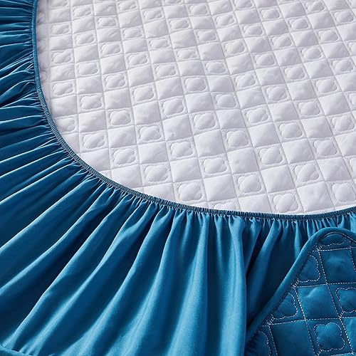 Miniatura 4 de DARKBLUE Sábana bajera ajustable de tamaño matrimonial, con bolsillo profundo, cálida para invierno, transpirable, antideslizante, perfecta para el