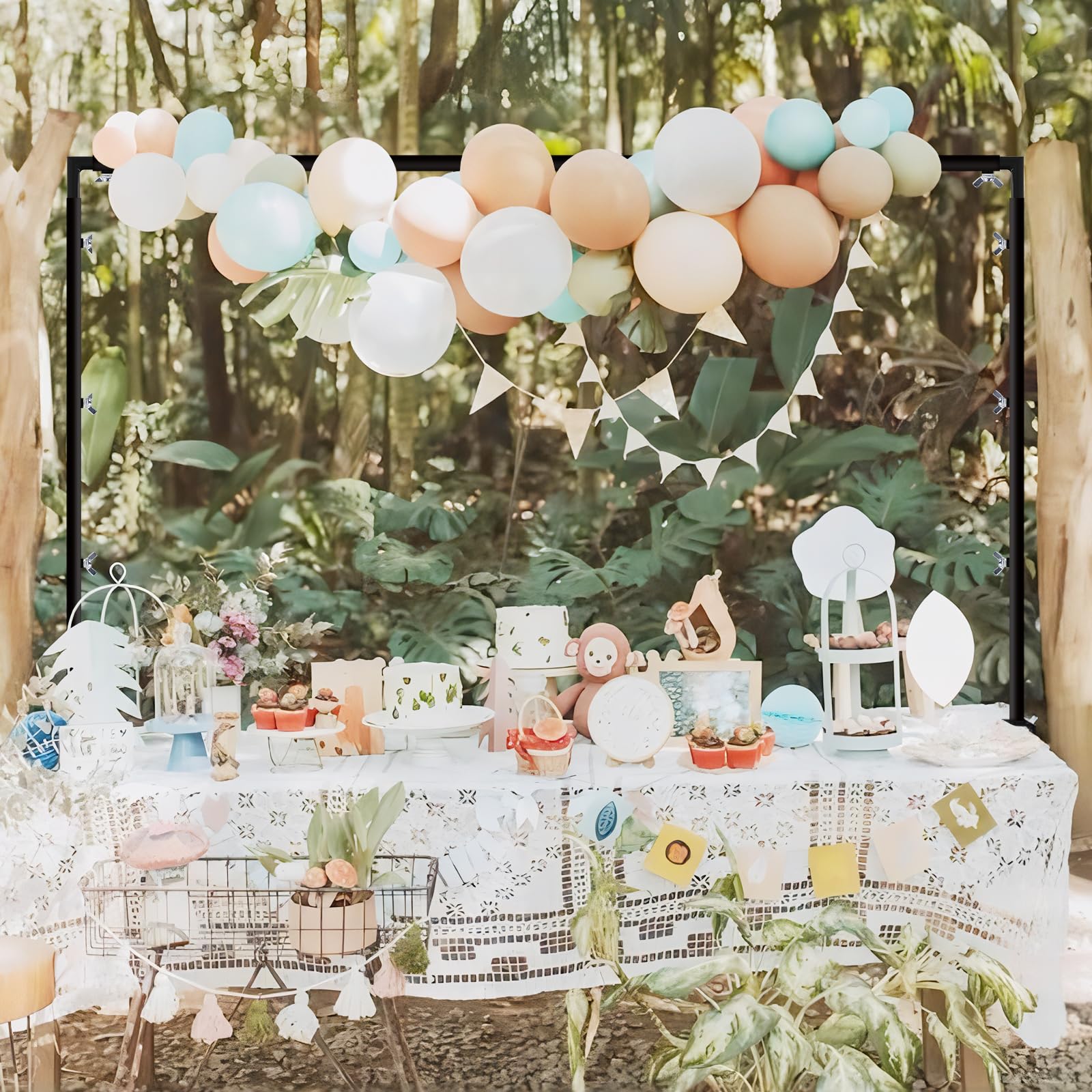 Supporto ad Arco da Tavolo Regolabile con Morsetti – Stand per Arco di Palloncini per Matrimonio, Compleanno e Decorazioni di Natale (Lunghezza 73-247cm, Altezza 68-105cm, Nero)
