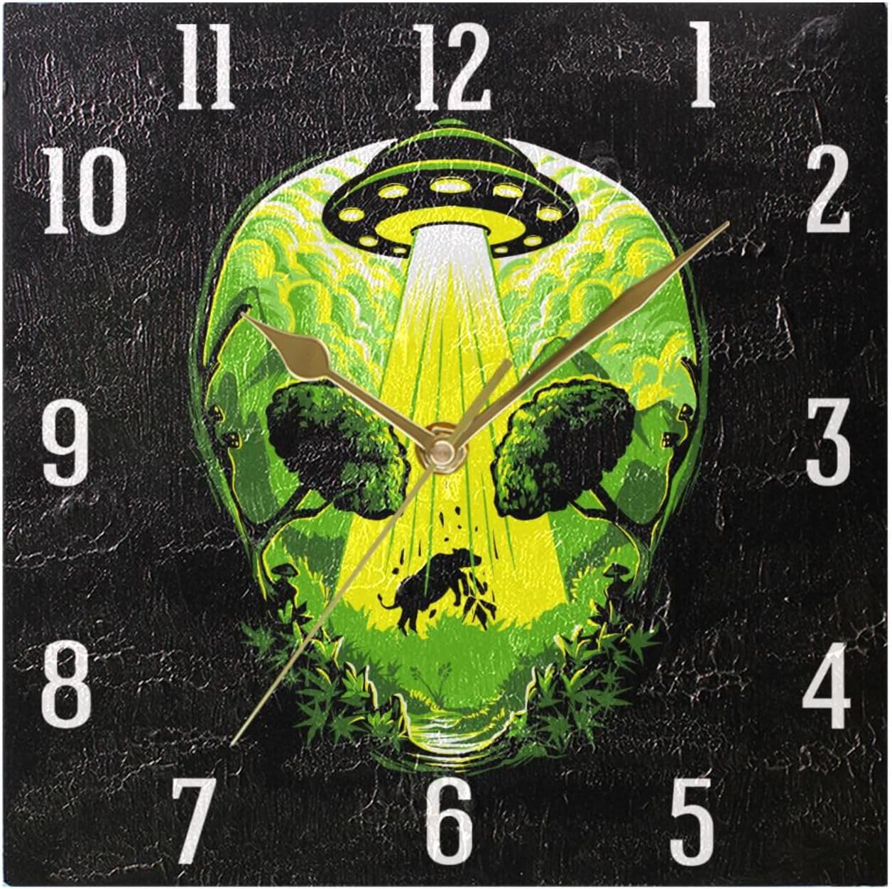 UFO Alien Cow Wall Clock icking Hanging Square Wall Clocks Decorative Clocks Battery Operated Wall Clock