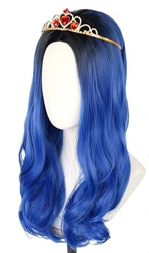 Topcosplay Cosplay Wig and Crown for Long Blue Wavy Wigs Halloween Costume Party Wig