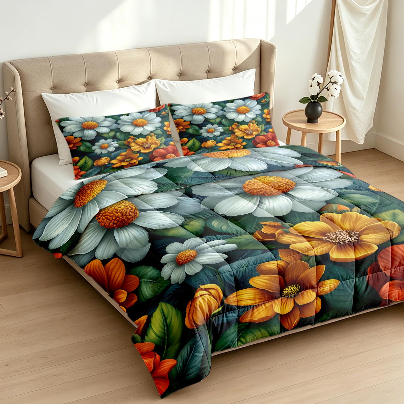 Juego de Funda nórdica Individual sin Funda con Estampado Floral de Margaritas para Todas Las Estaciones, 135x200cm