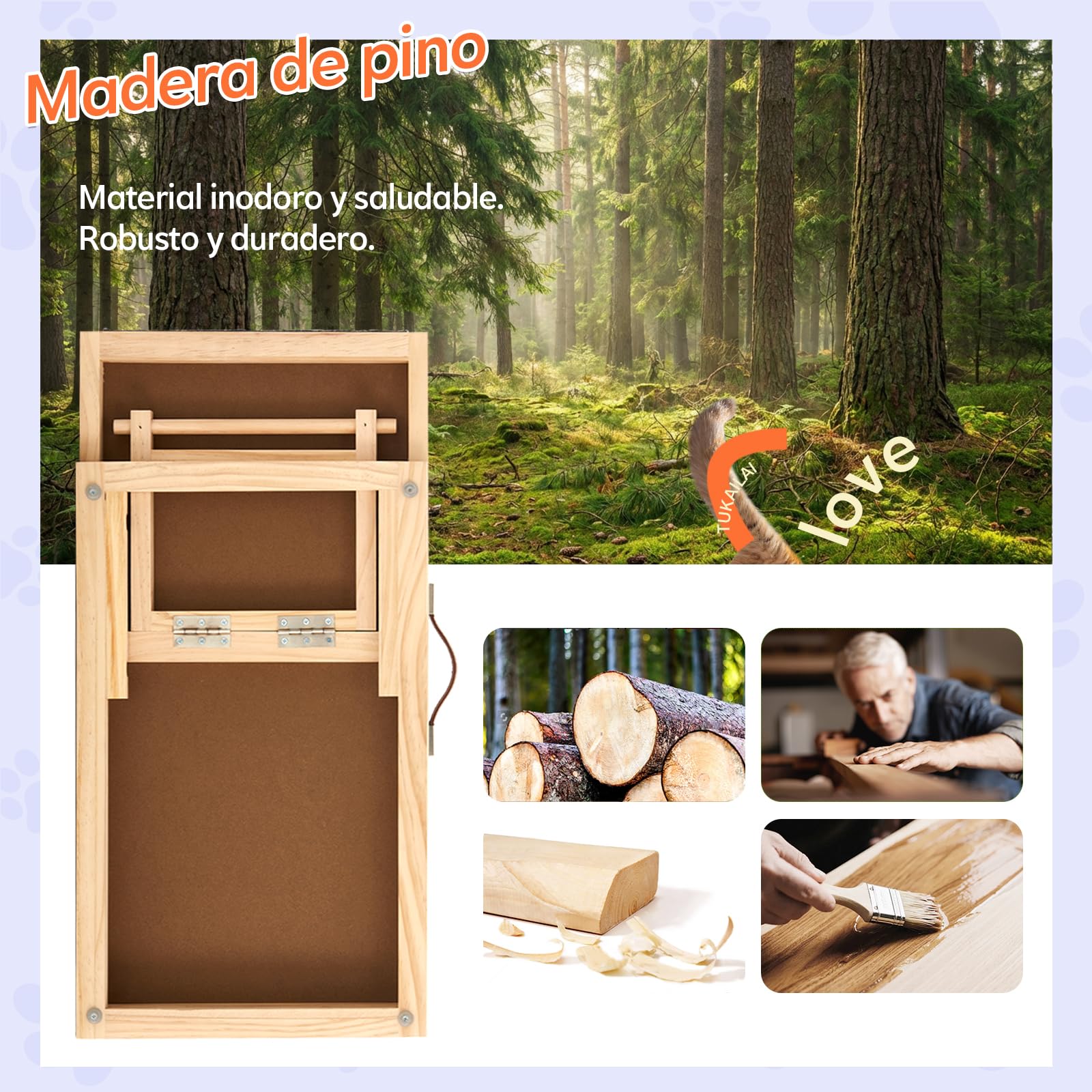 Tukailai Rampa para perros de madera de 70 cm de largo, escalera para perros para cama, sofá, coche, plegable, 2 alturas ajustables, rampa para mascotas con alfombra antideslizante y barras