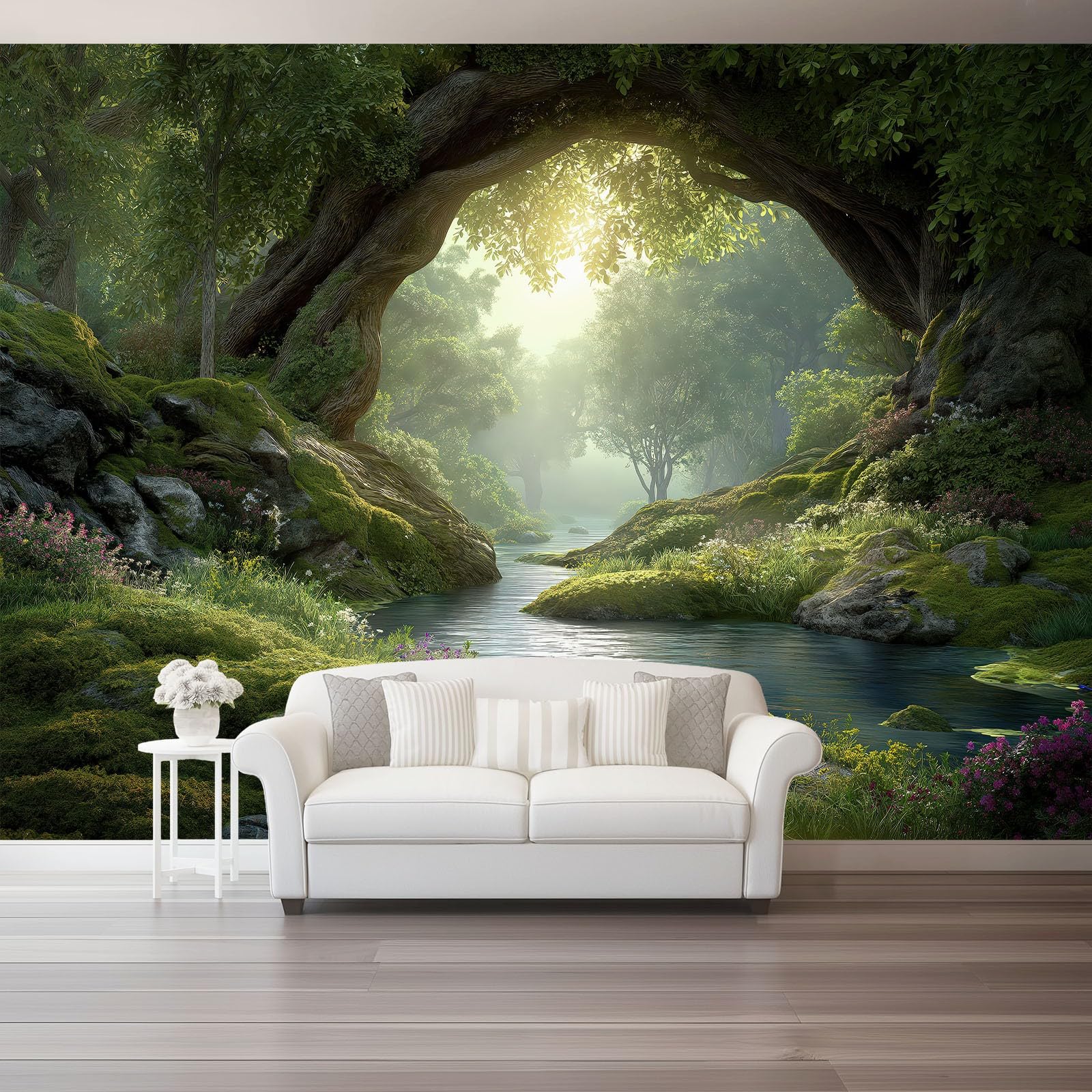 Art Papel Tapiz Fotográfico Paisaje De Fantasía Bosque Plantas Papel Pintado 300 x 210 cm, Art Mural De Pared Papel Pintado Verde Bosque Mural para Sala Estar Dormitorio Infantil Decoración