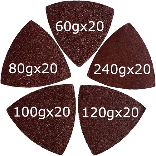 Miniatura 7 de XXGO 100 piezas de papel de lija triangular multiherramienta de gancho y bucle de 80 granos 3-12 pulgadas 3.543in para lijado de madera, ajuste