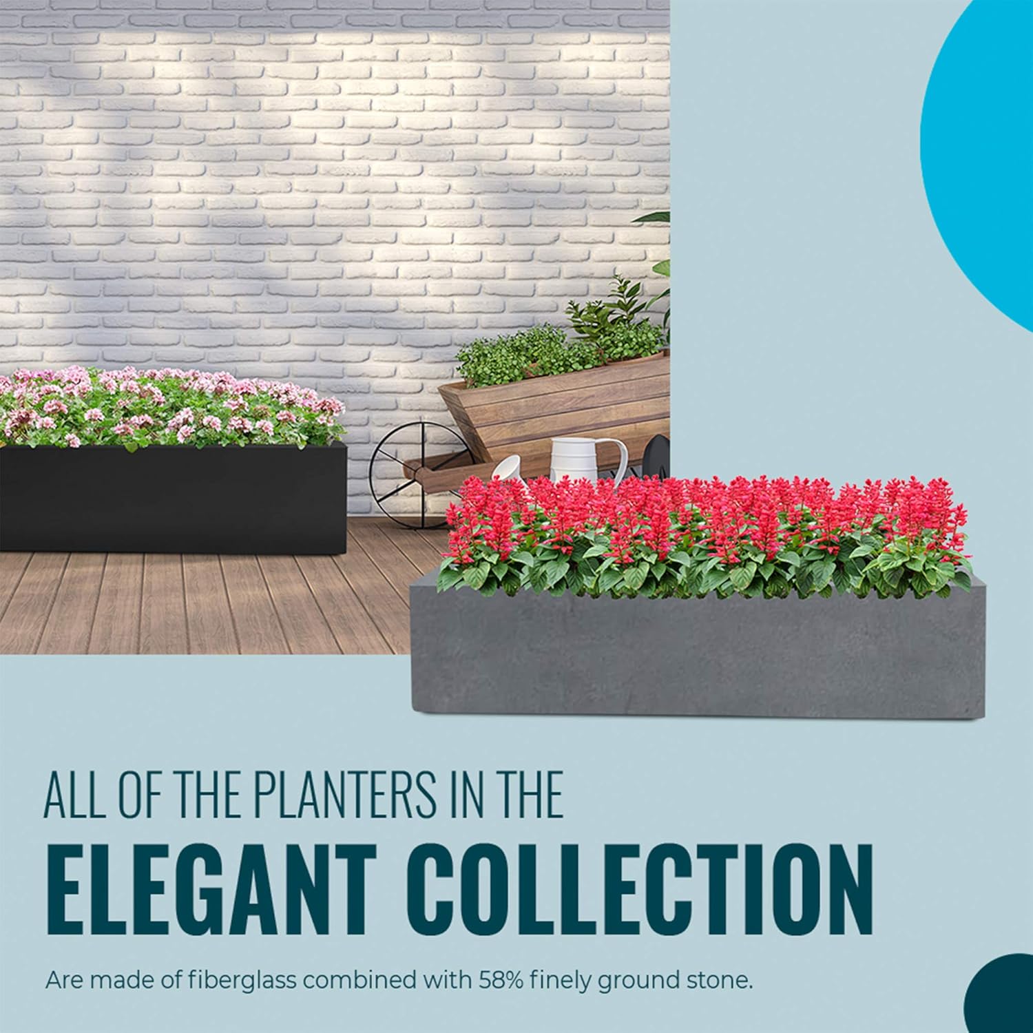 Cement Gray Rectangular Planter Box for Outdoor Plants - Elegant Long Rectangle Modern Outdoor Flower Pot – 8”H x 8”W x 31.5”L