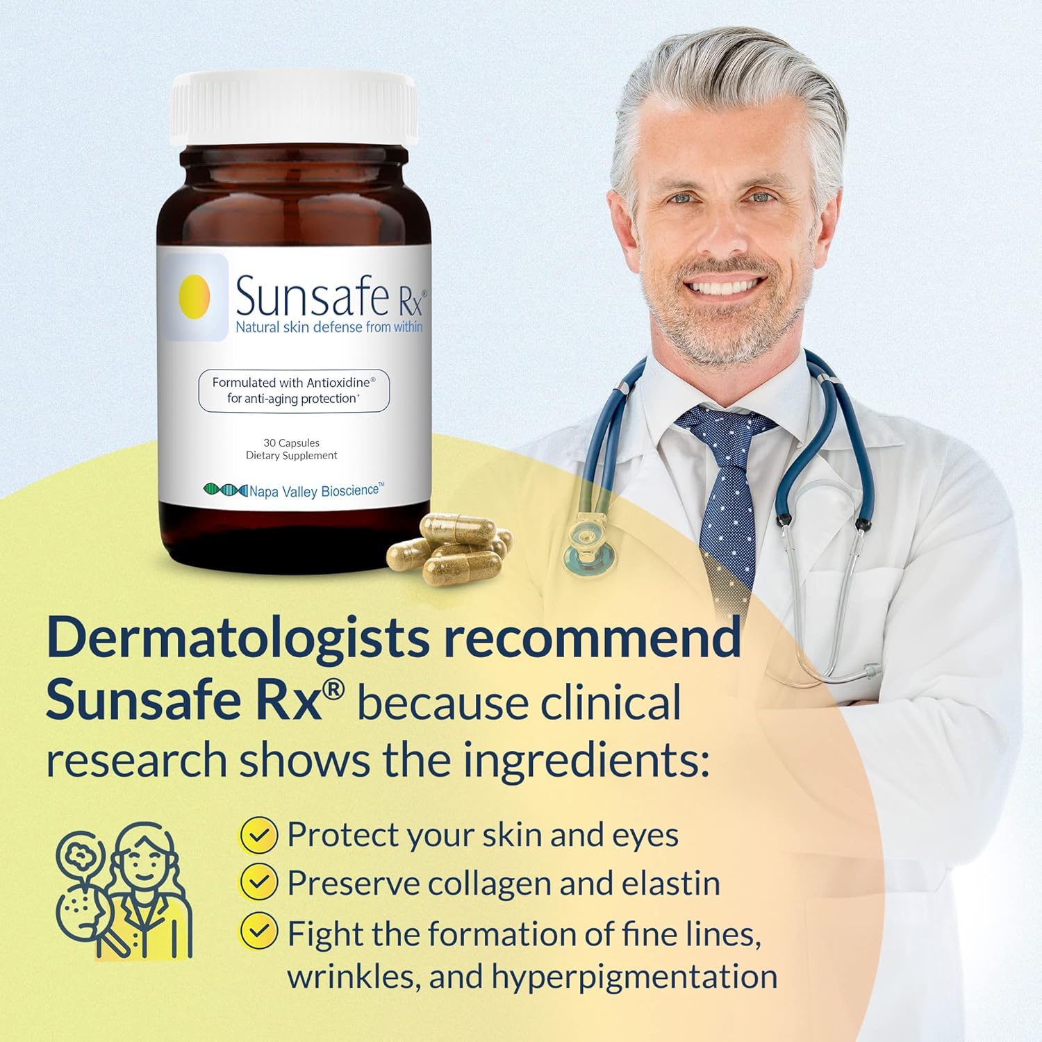 Sunsafe Rx Anti-Aging Supplement: Natural Skincare Pills for Skin Protection, Eye Support, & Body Health with Antioxidant Formula & Vitamins & 250mg Polypodium Leucotomos (30 Capsules) : Health & Household