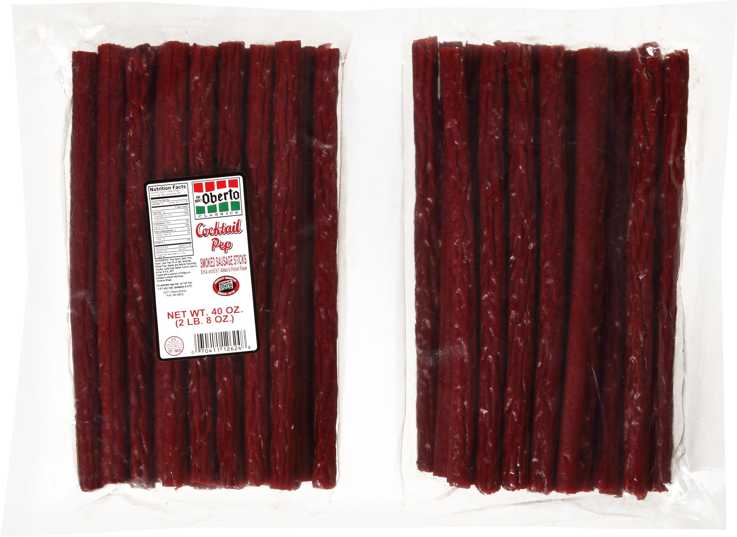 Oh Boy! Oberto Classics Cocktail Pep Smoked Sausage Sticks, 40-Ounce Package, 45 Count