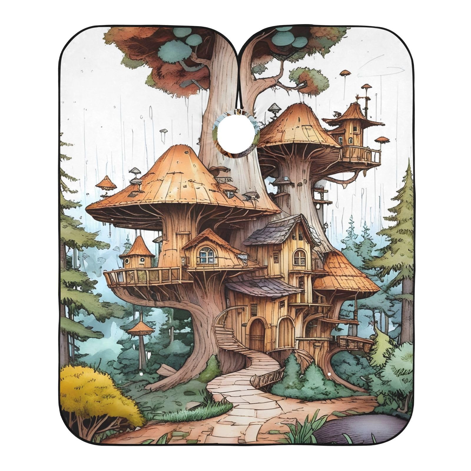 Hezely Mushroom Tree House Hair Dye Cape, Barber Cape for Adults,Waterproof Salon Cape,Waterproof Hairdressing Styling Hair Cutting, 65