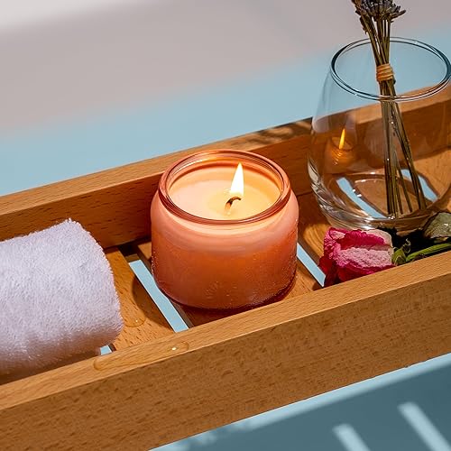 Miniatura 7 de Paquete de 18 recipientes de vela de vidrio en relieve de 4 onzas con tapas y etiquetas de bambú, tarros de vela rosa para hacer velas, diseño de