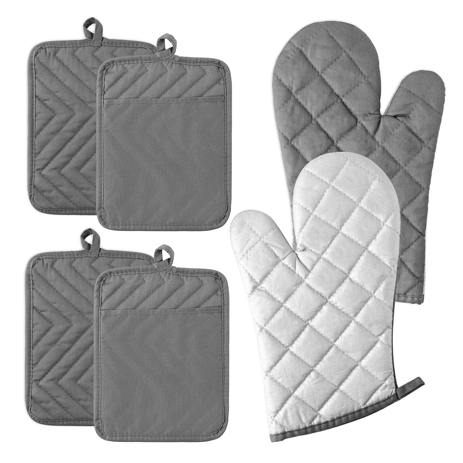 Manoplas Horno 6 Manoplas de algodón Rojas y Blancas for Horno con Almohadilla térmica, Guantes Lavables a máquina con Lazo for Colgar for Utensilios de Cocina for Hornear en el Horno