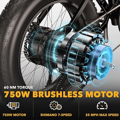 Miniatura 3 de CYCROWN Cycknight Bicicleta eléctrica para adultos plegable de 750 W con batería extraíble de 48 V 12.5 AH, 20 Mph 48 millas plegables para adultos