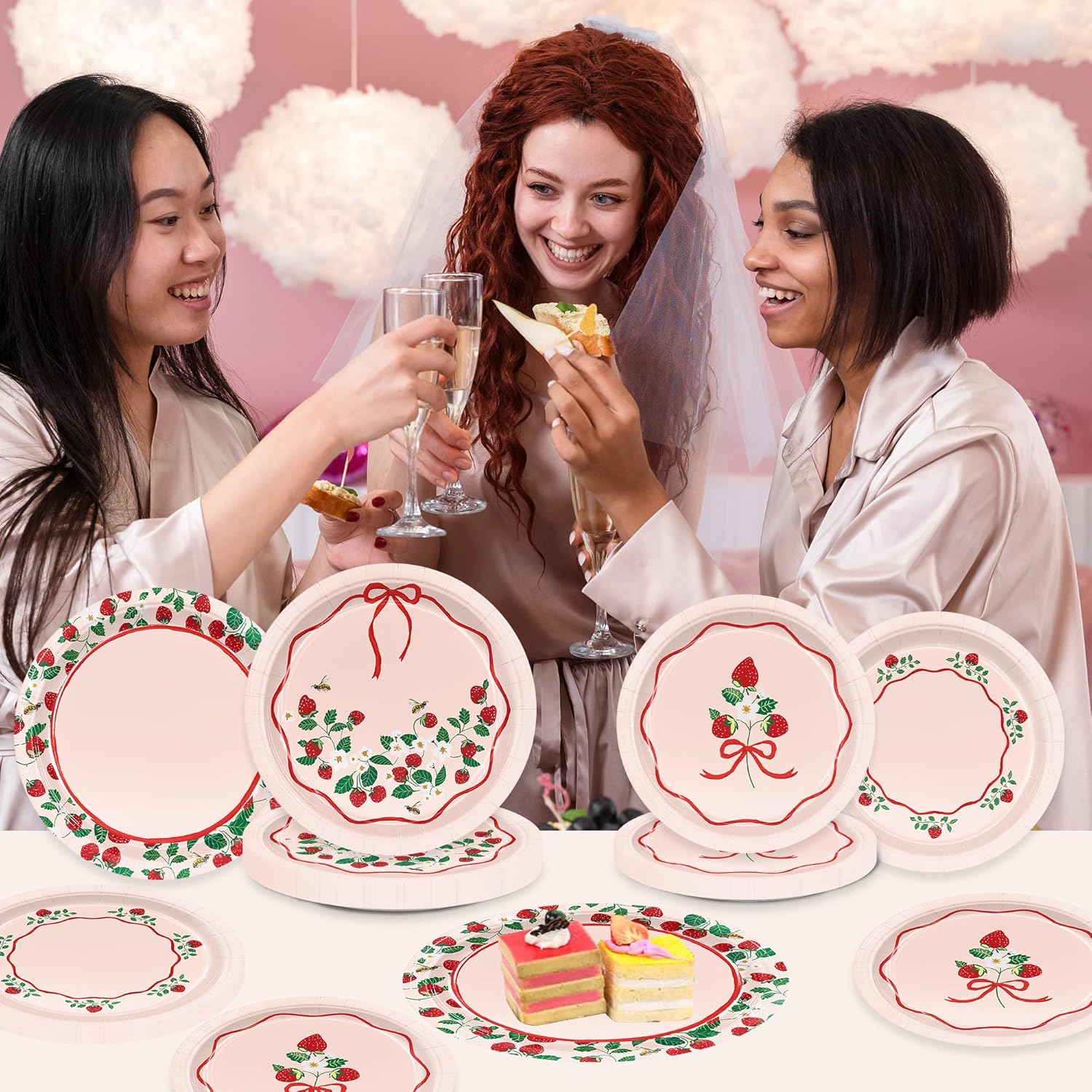 48Pcs Strawberry Paper Plates Disposable Dessert Plates Party Tableware for Strawberry Themed Birthday Party Supplies Serve 24 Guests