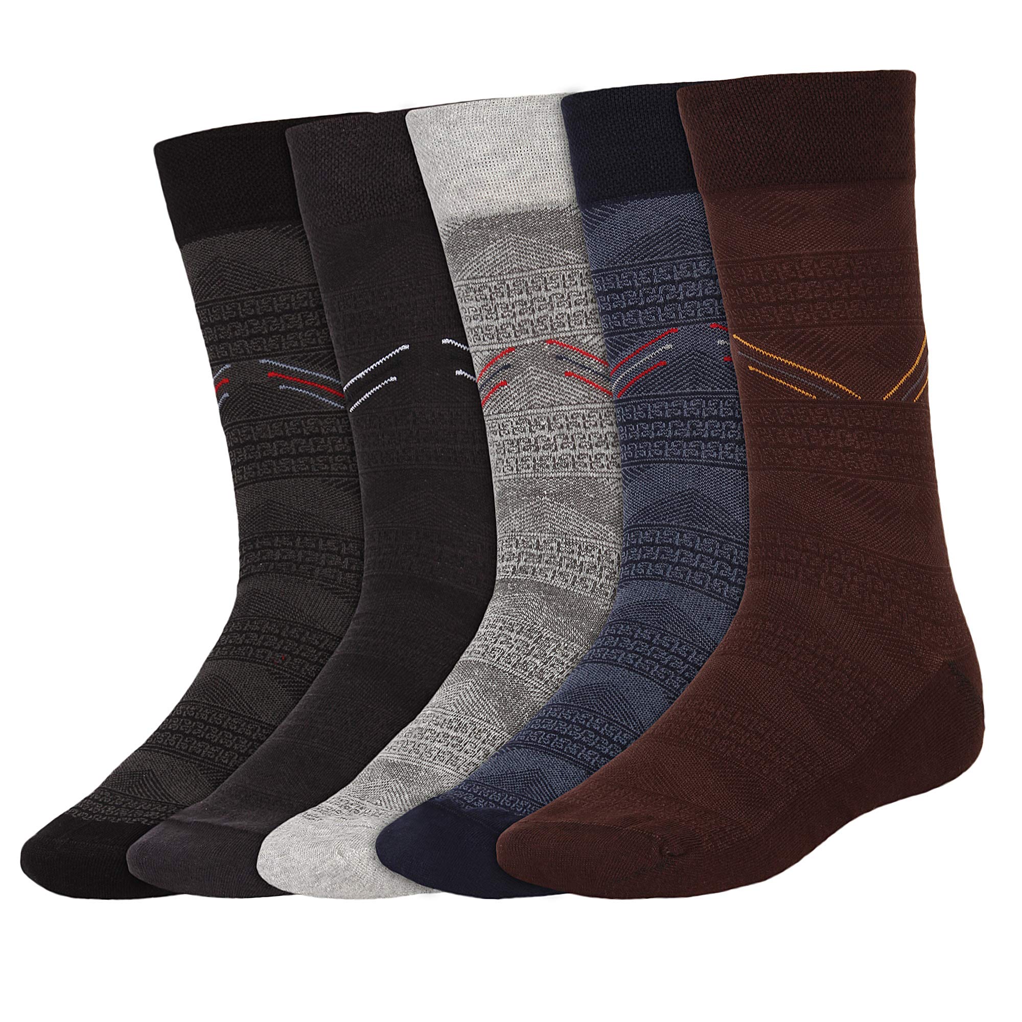 AURAKI Men's Calf Length Formal Cotton Socks Combo Pack of 5 Pair(ARK-S-CLF-011)