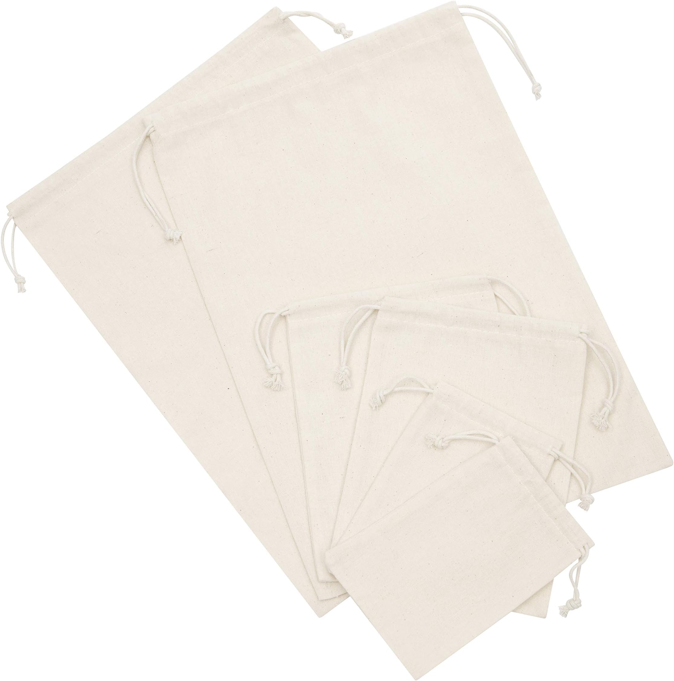 100 Percent Cotton Muslin Drawstring Bags 6-Pack For Storage Pantry Gifts - Unbleached (Set - 6 Pack, Beige)