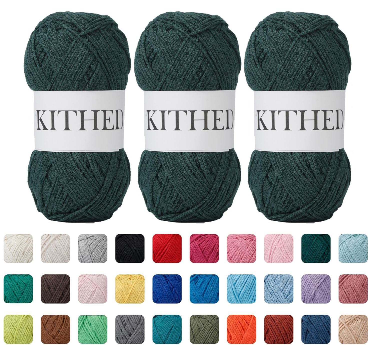 Cotton Yarn，10.5oz，526yard，3 Pack ，Soft Yarn for Crocheting and Knitting (10 Dark Green)