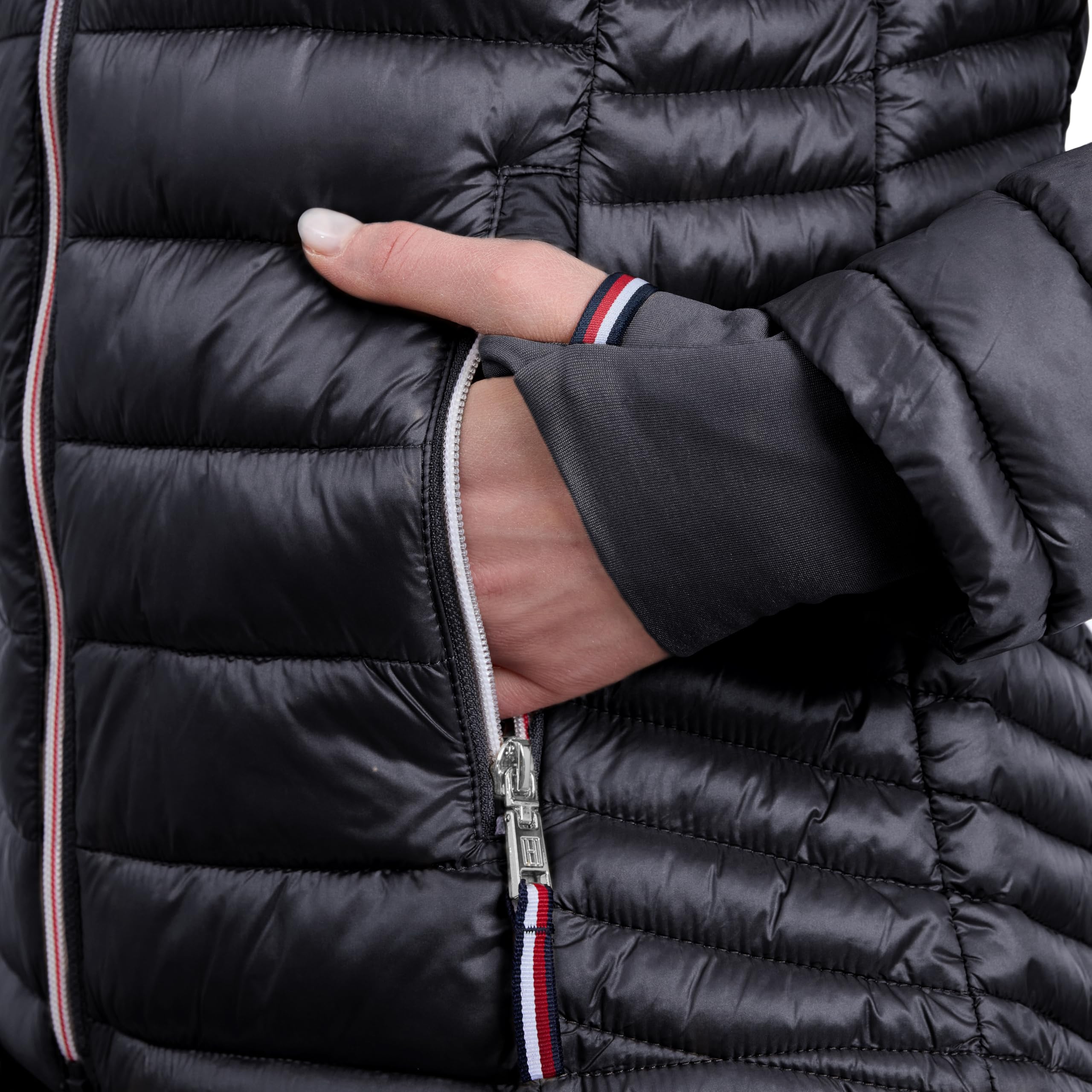 Tommy Hilfiger Leichte verstaubare Pufferjacke für Damen mit Kapuze und Tasche