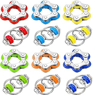 Hicarer 12 Pieces Fidget Toy Pack Flippy Chain Fidget Toy Six Roller Chain Fidgets and Flippy Chain Stress Relief Bike Chain Toys for Teens Adults Autism Anxiety Relief (Multiple Colors)