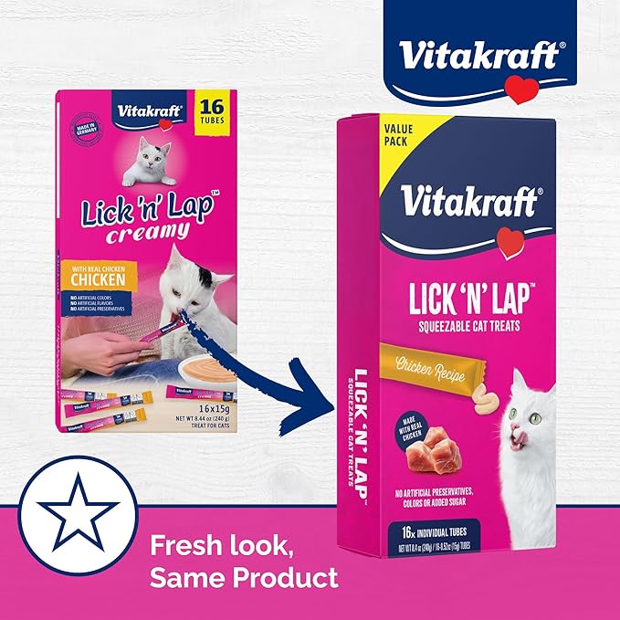 Vitakraft Lick 'N' Lap Snack Líquido para Gatos Sabor Pollo 8.44 oz miniatura 8