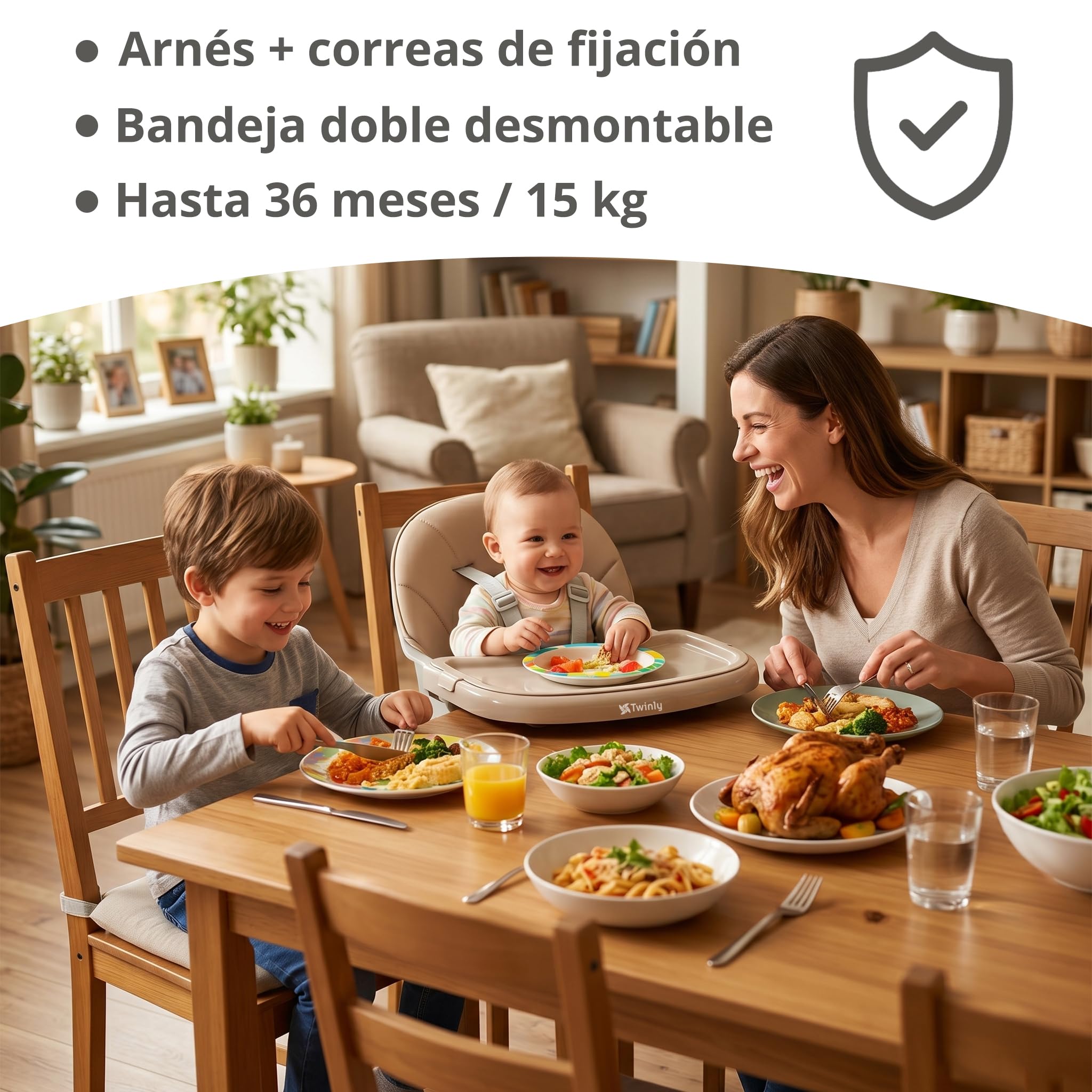 Twinly Ani - Seggiolone 4 in 1, trasformabile in seggiolone per bambini, multifunzione, con vassoio e imbracatura, tavolo e sedia per bambini, fino a 15 kg, colore: marrone