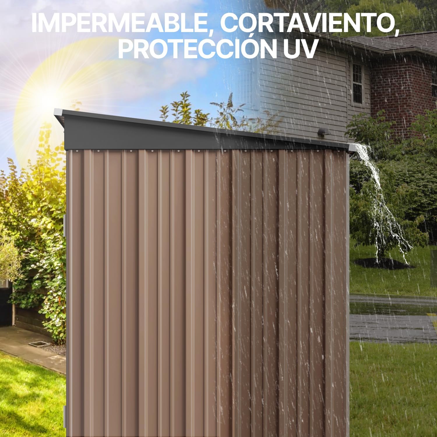 BRO A SIS Metal Garden Shed, 2 Lockable Doors, Ventilated, for Storage of Tools and Supplies (Brown)