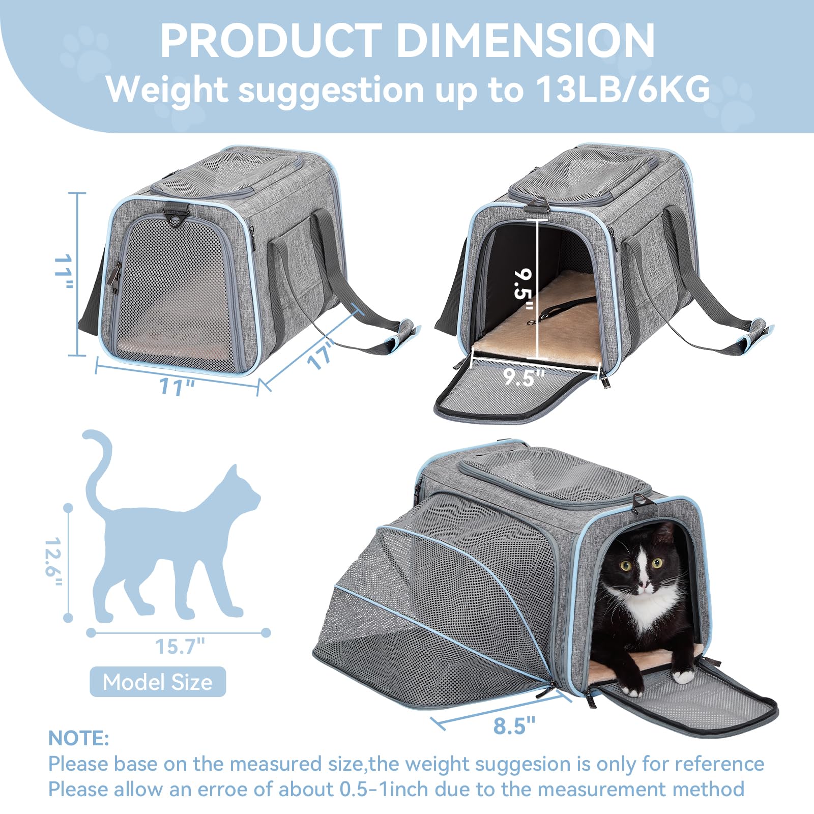 Petsfit - Transportín ampliable para perros, con forro polar, apto para la mayoría de aerolíneas, equipaje de mano, suave, plegable, con bolsillos
