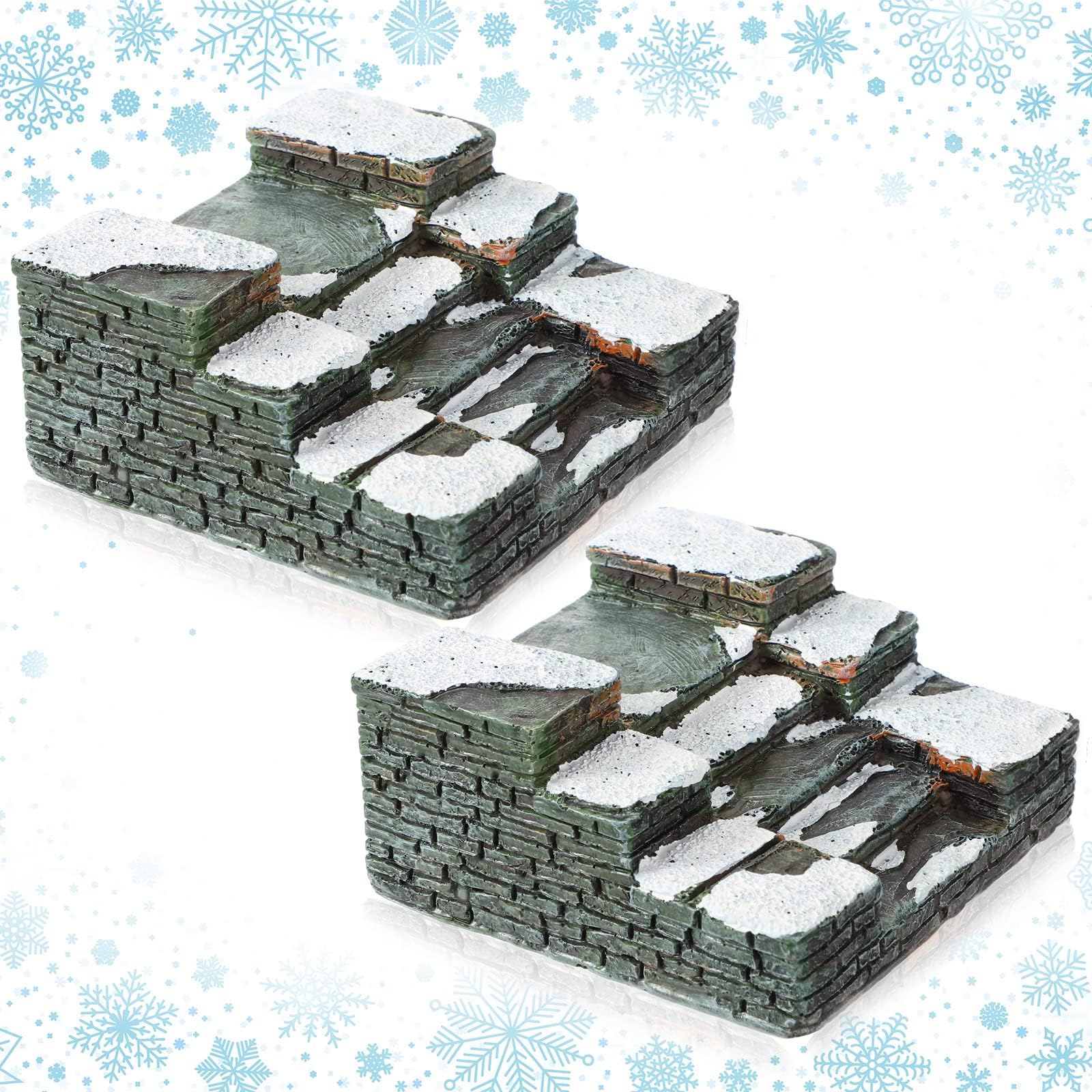 Geelin 2 Pcs Christmas Limestone Steps Accessory Figurines, Resin Mini Xmas Stairs, Miniature Stone Steps Ornaments, Garden Sculptures, Statues Accessories for Cottages