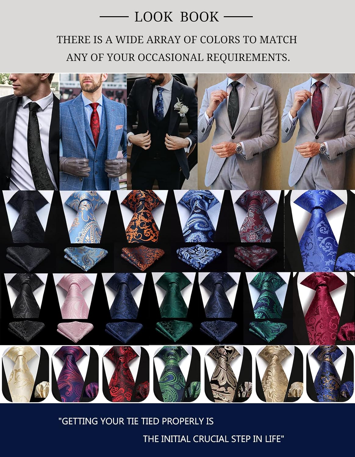 HISDERN Ties for Men Paisley Floral Tie Handkerchief Classic Woven Business Formal Necktie and Pocket Square Set Wedding - Image 5