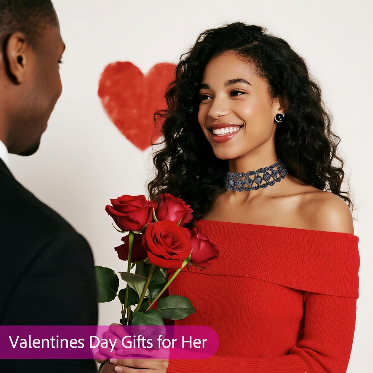 Rhinestone Crystal Choker Necklace - Valentines Day Gifts Costume Jewelry for Women- Chunky Elegant Flower Wide Necklaces Wedding Jewelry - Image 4