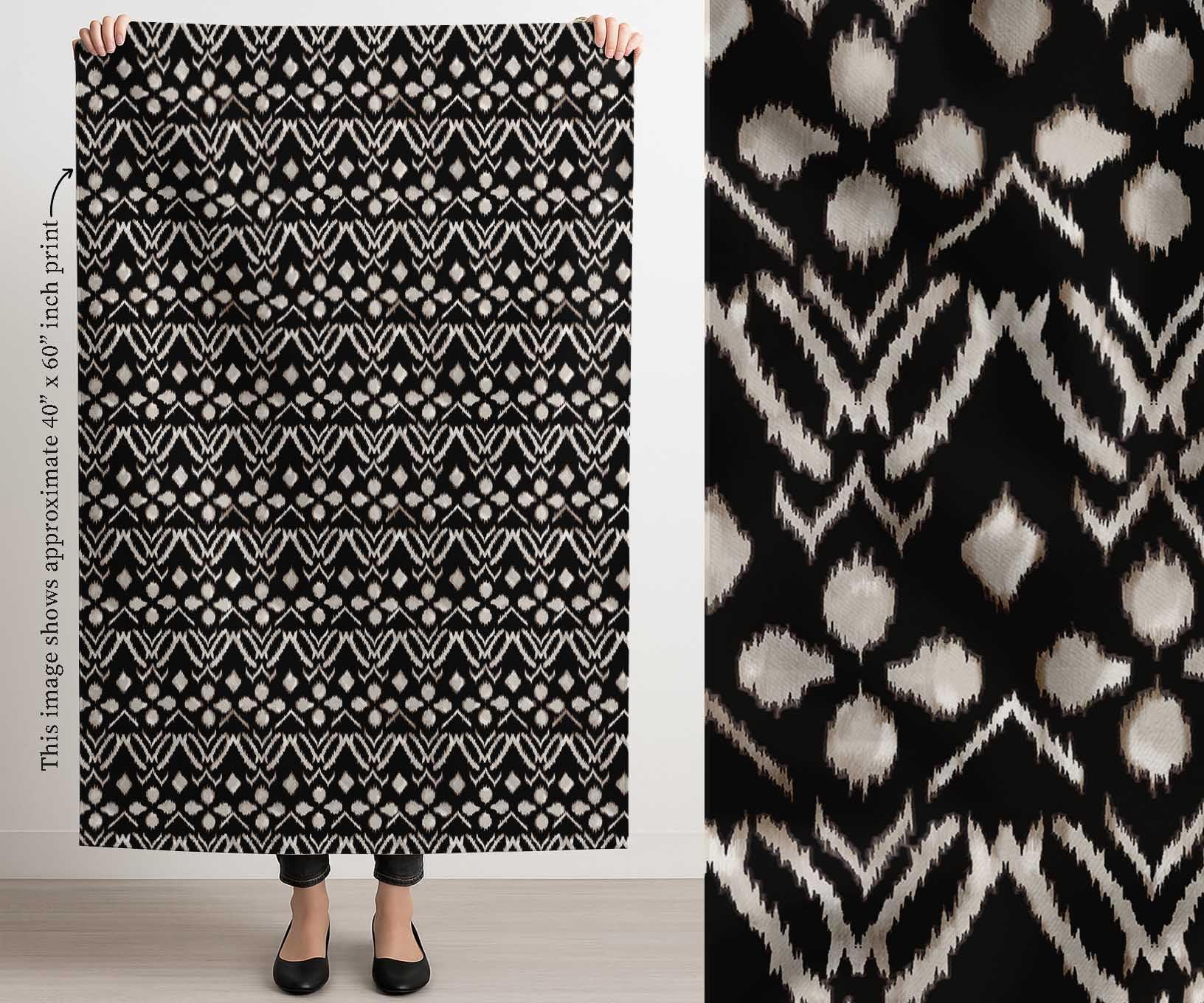 Soimoi Toile de coton imprimée | Ikat Design - Noir | 142 cm de large | Vendu au mètre | Tissu d'ameublement et de loisirs créatifs très résistant
