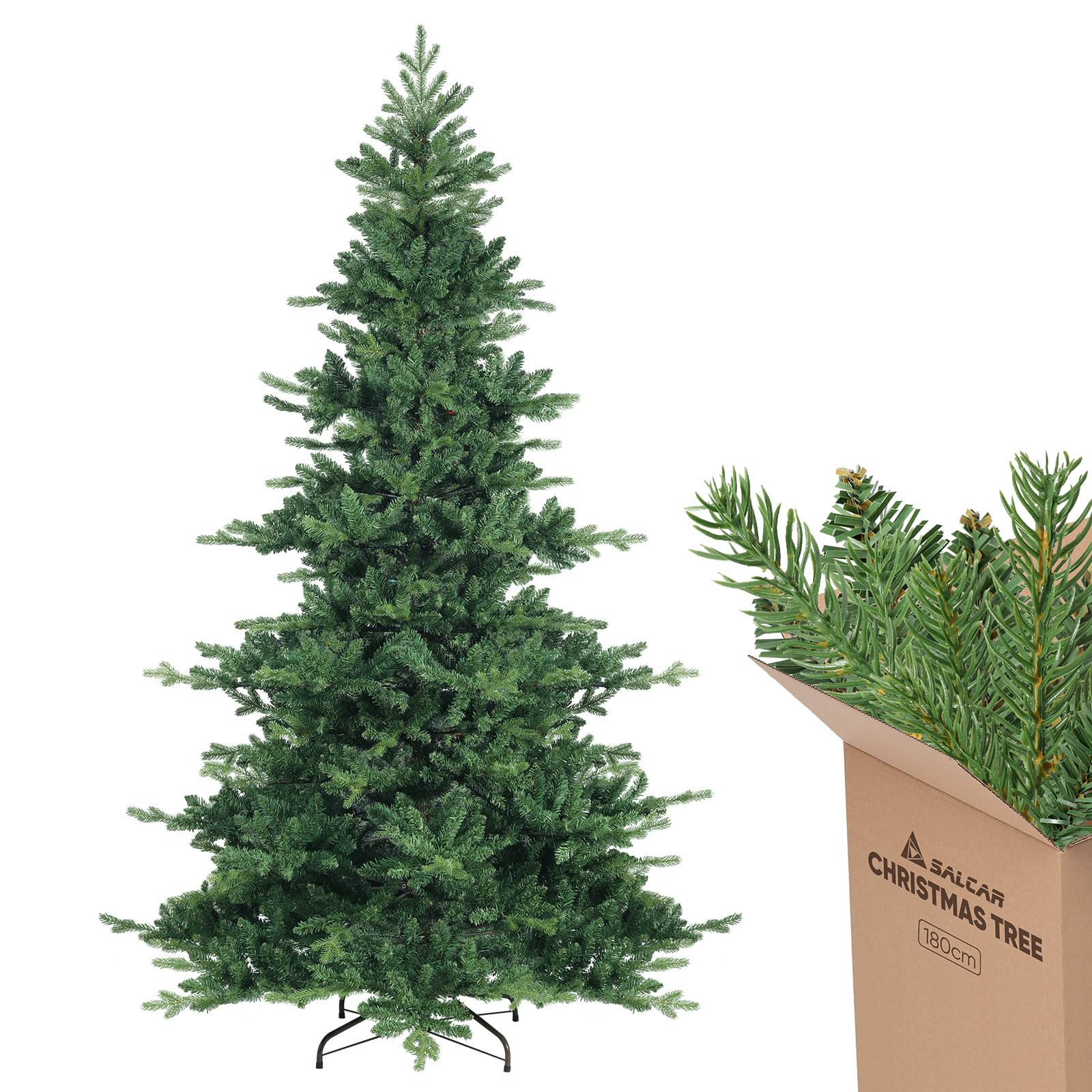 SALCAR Sapin de Noël Artificiel de 180 cm, en PVC et polyéthylène, système de Parasol Pliable, diamètre 115 cm