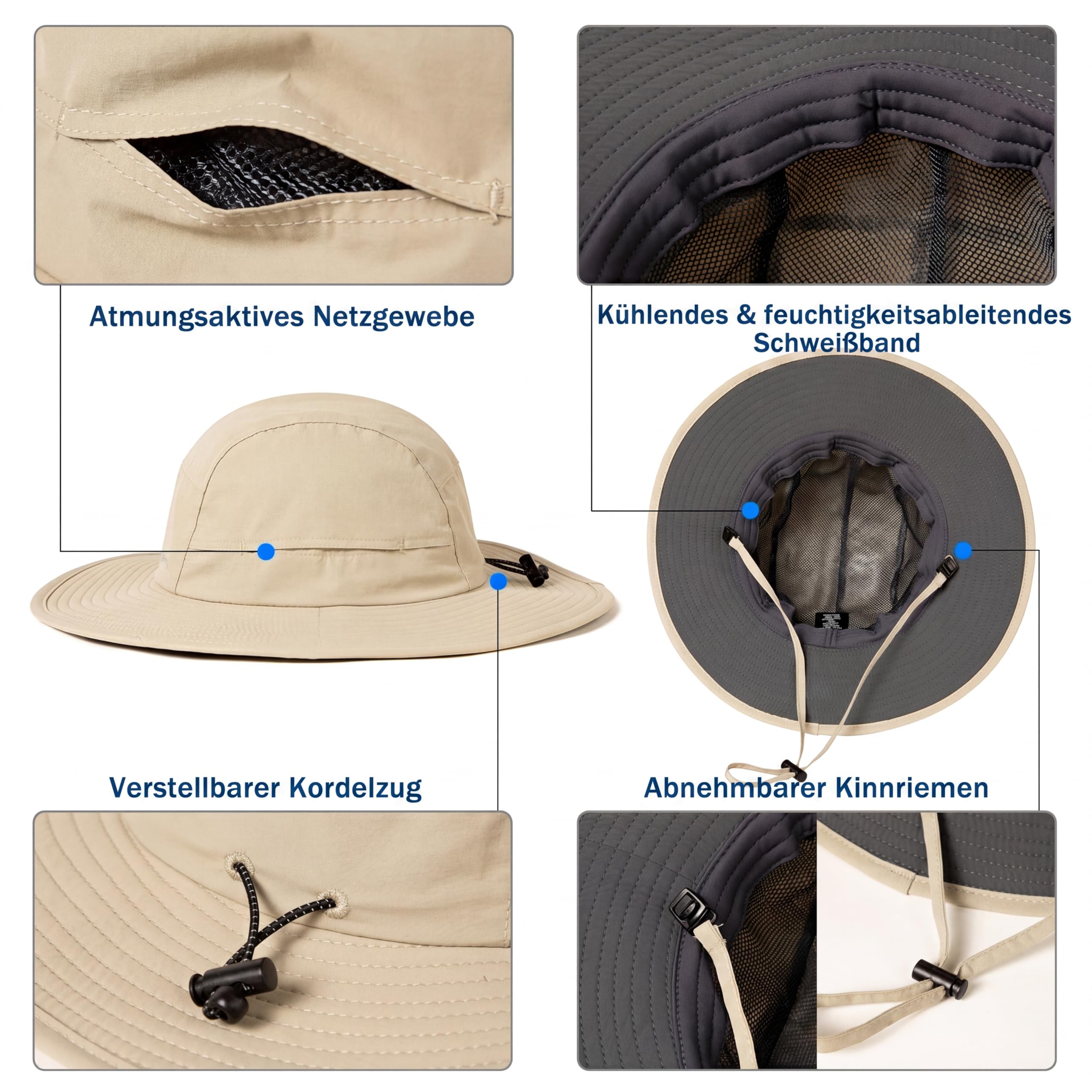 TOP-EX XL/XXL Sombrero impermeable para hombre con ala ancha, protección solar para mujer, UPF 50+, para senderismo, safari, plegable