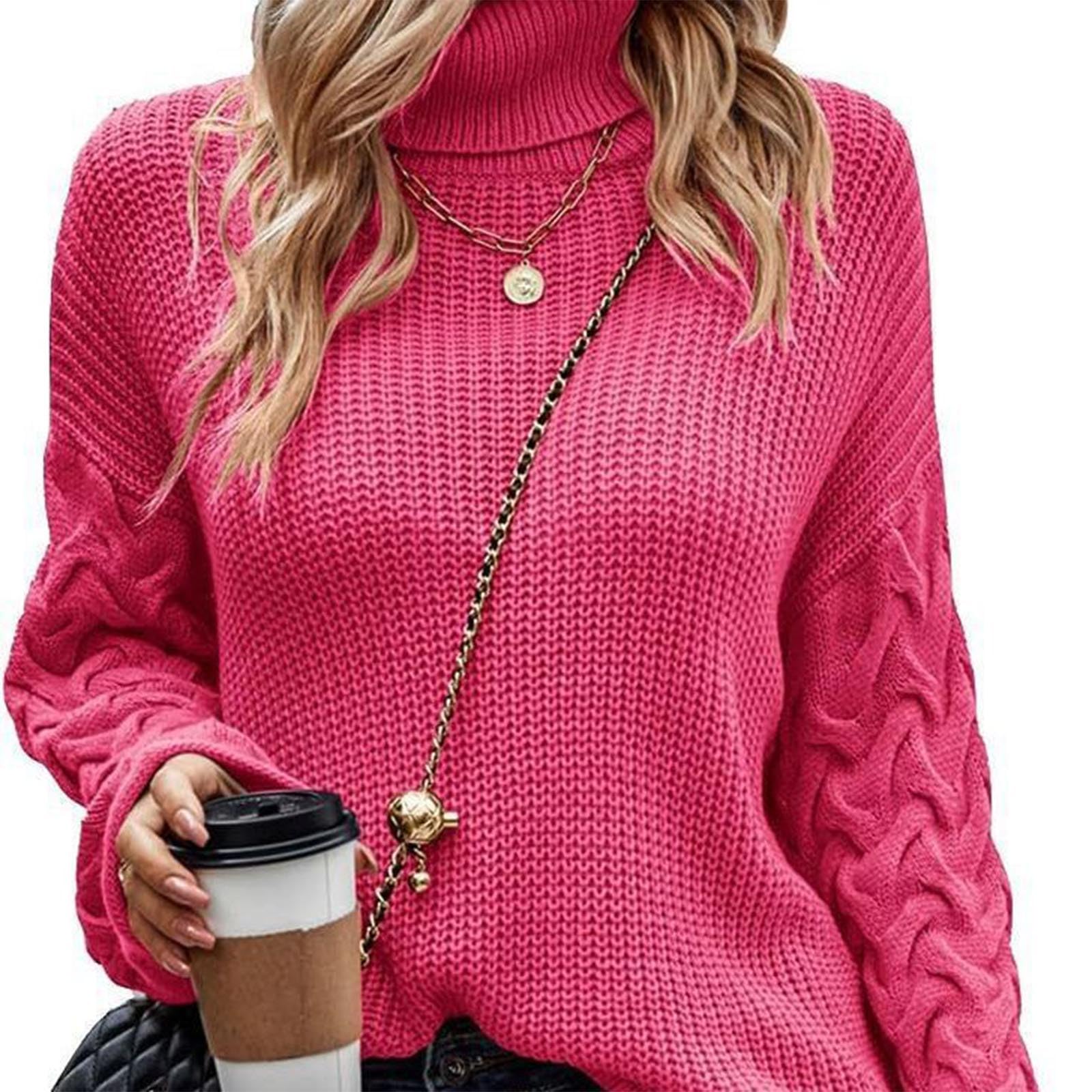 Greabuy Maglione lavorato a maglia a trecce a tinta unita da donna a maniche lunghe autunno inverno pullover felpa per donna maglione casual camicie da donna maglioni da donna felpe a maglia leggere