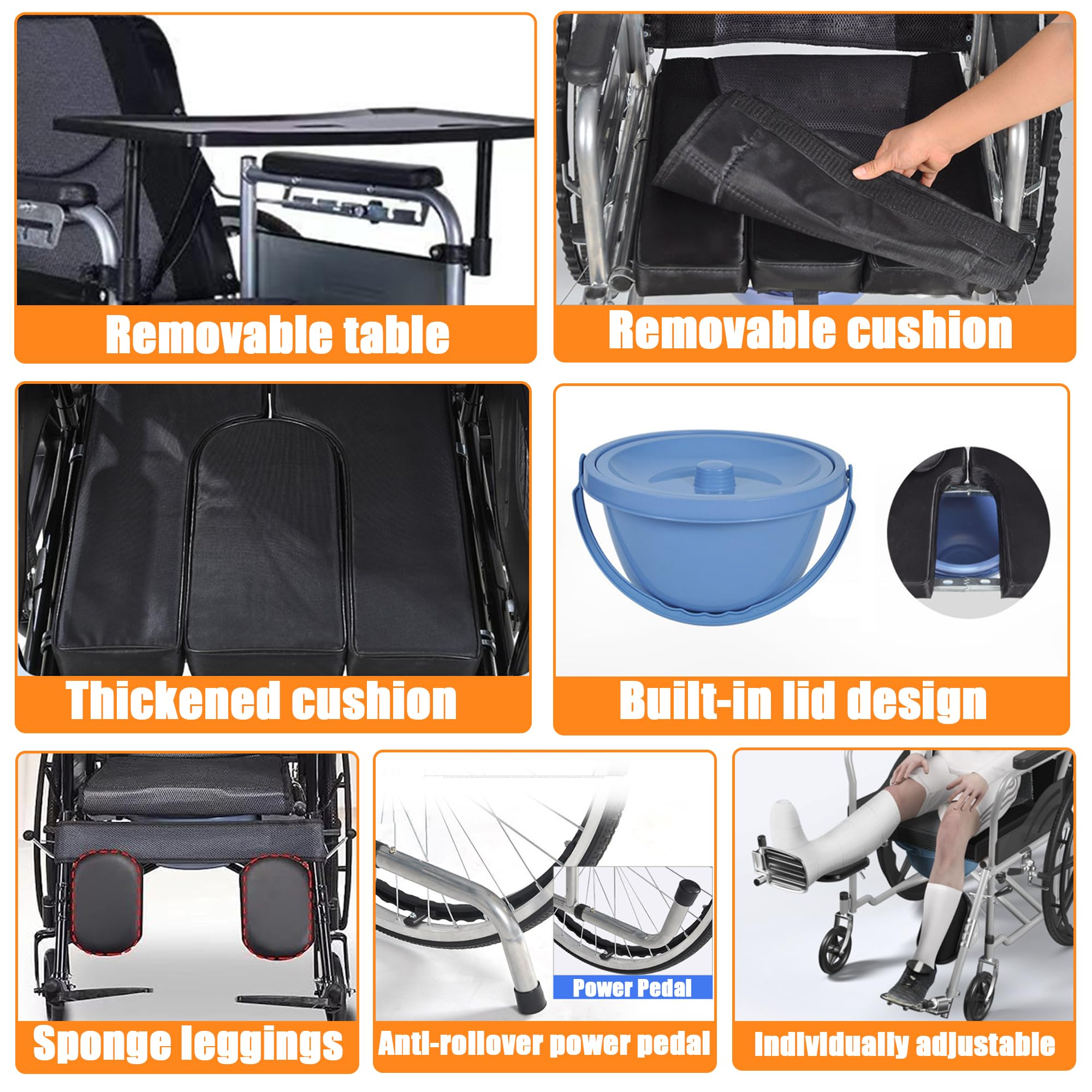 Silla de ruedas plegable, ligera, con reposapiés y reposabrazos extraíbles, apta para adultos, bariátricos y discapacitados