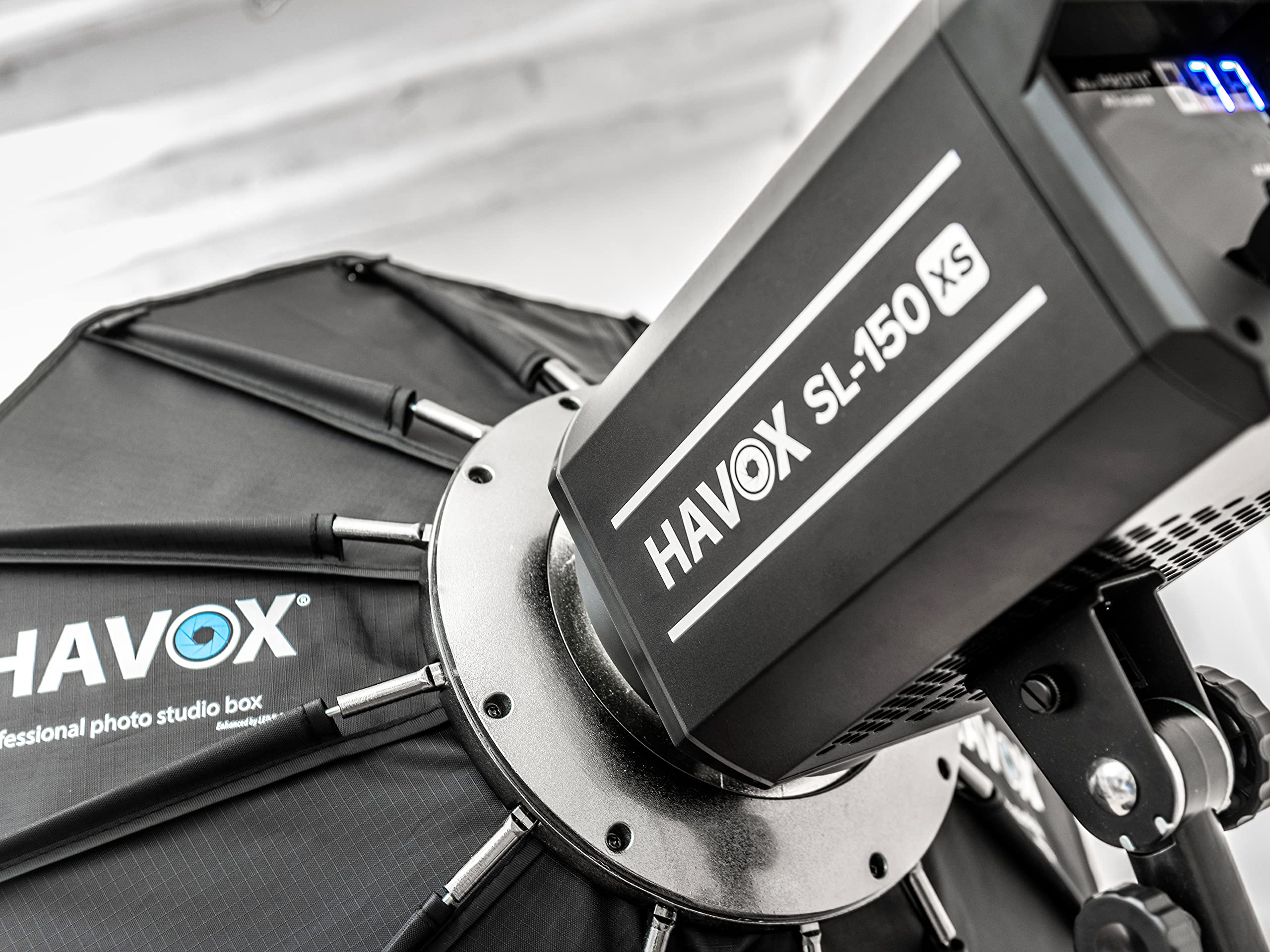 HAVOX SL-150XS Linterna - Luz continua 150W Photo Video 5600K - CRI97+ / TLCI97+ / Montura Bowens - Iluminación profesional con pantalla digital