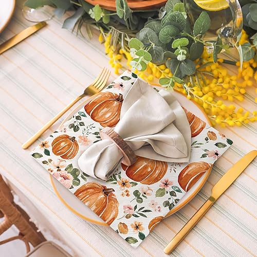 Miniatura 7 de AnyDesign Paquete de 80 servilletas de papel de calabaza de otoño, servilletas desechables de otoño para almuerzo, servilletas bohemias florales de