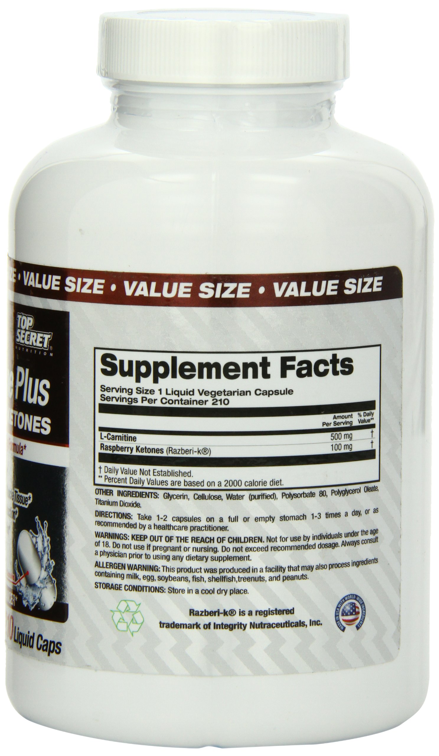 top secret l carnitine plus raspberry ketones liquid capsules Top Secret Nutrition L Carnitine Plus Raspberry Ketones Diet Supplement