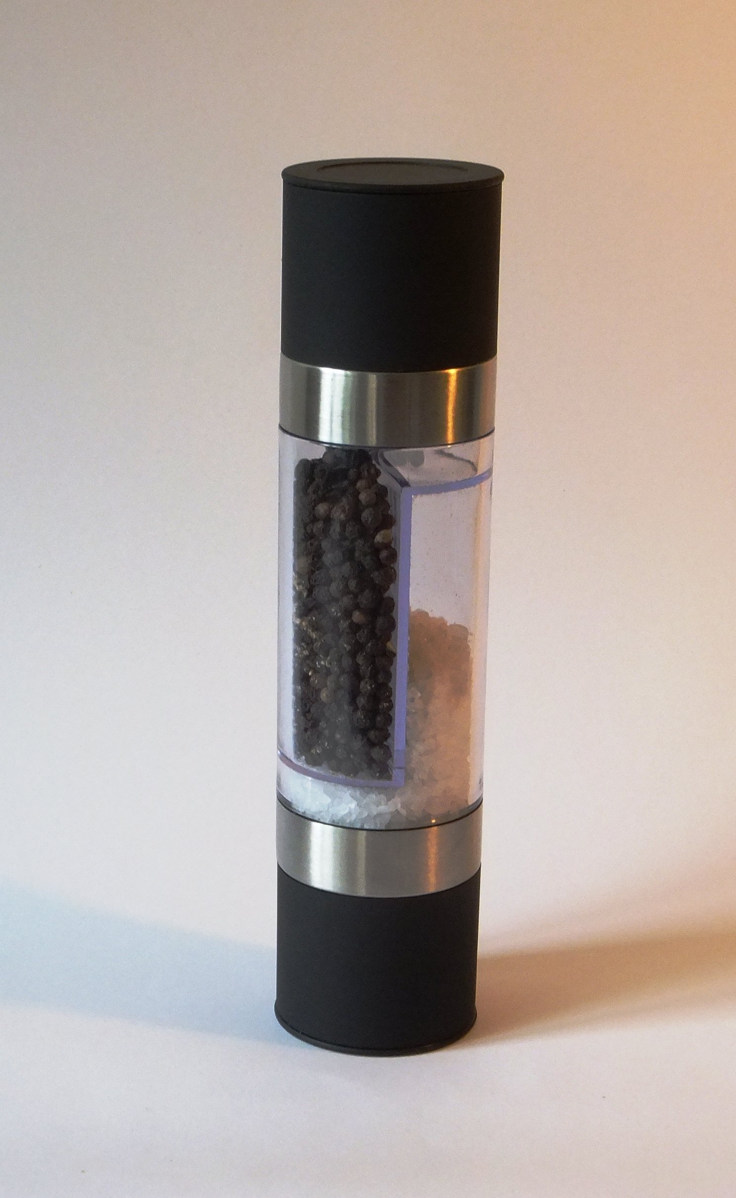 Salt and Pepper Grinder Mill Set, Stainless Steel and Clear Acrylic, Black