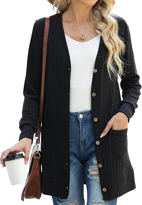 GRECERELLE Damen Strickjacke Oversize - Dicke Cardigan Mit Knöpfen