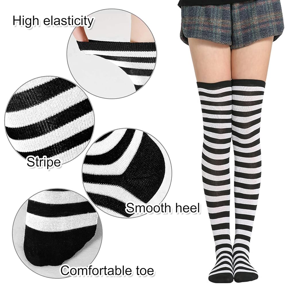 Striped Long Arm Warmer Fingerless Gloves, Knee High Socks